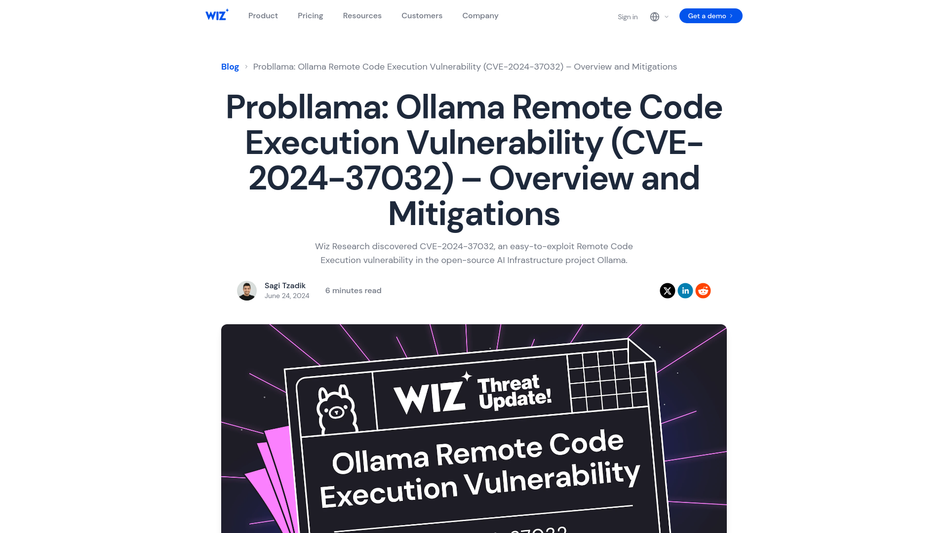 Probllama: Ollama Remote Code Execution Vulnerability (CVE-2024-37032) – Overview and Mitigations | Wiz Blog