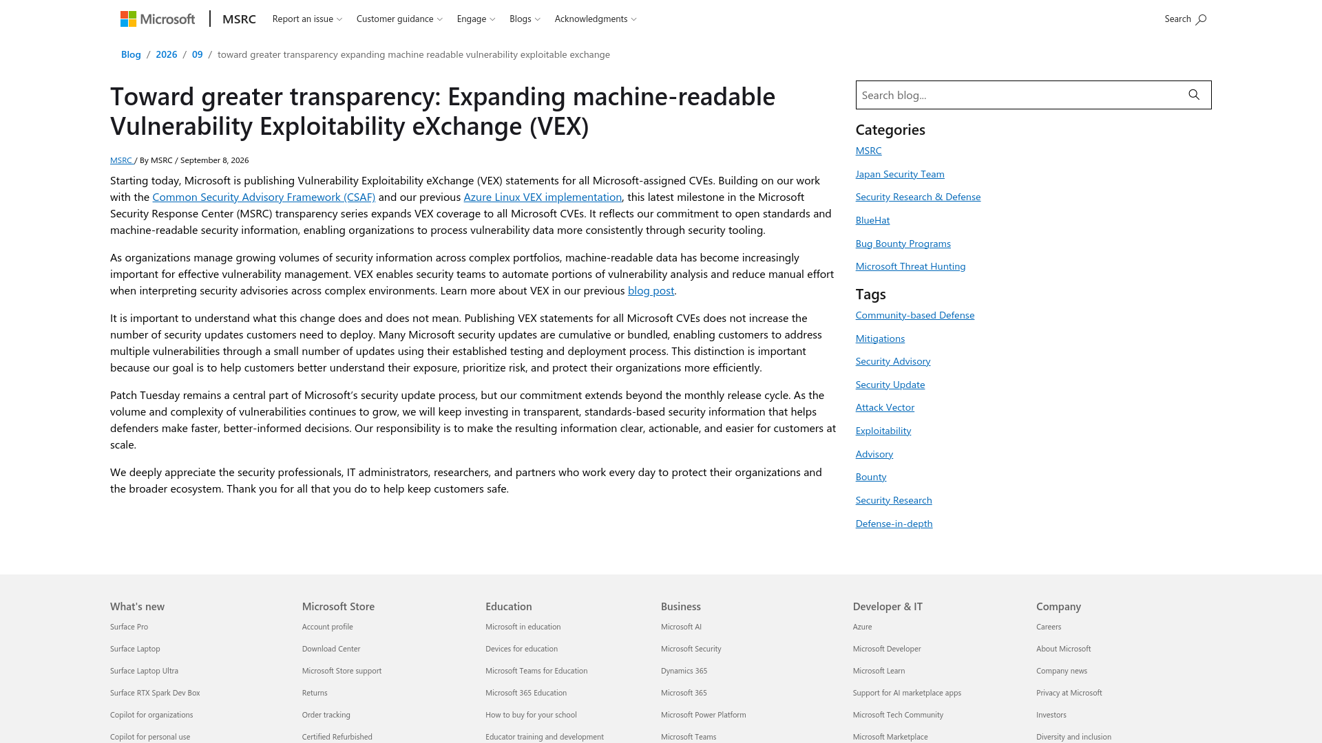 Toward greater transparency: Expanding machine-readable Vulnerability Exploitability eXchange (VEX)