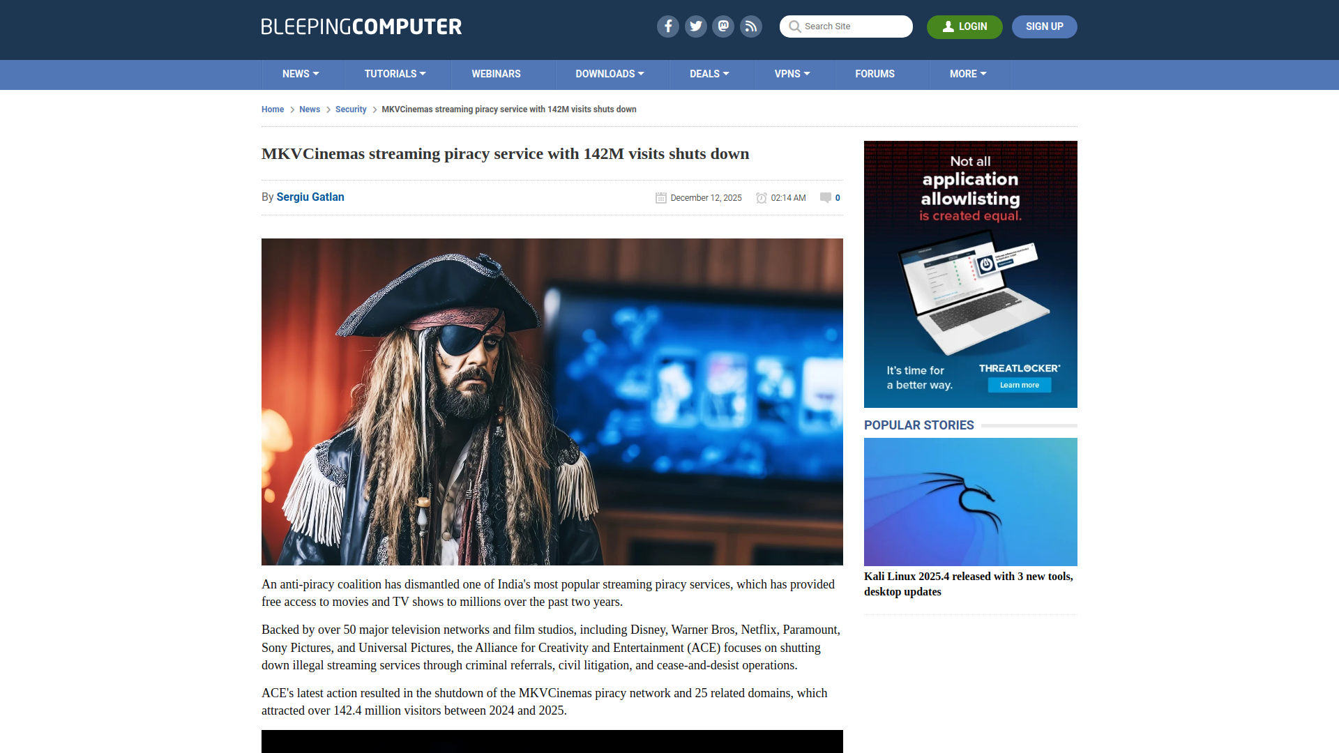 MKVCinemas streaming piracy service with 142M visits shuts down