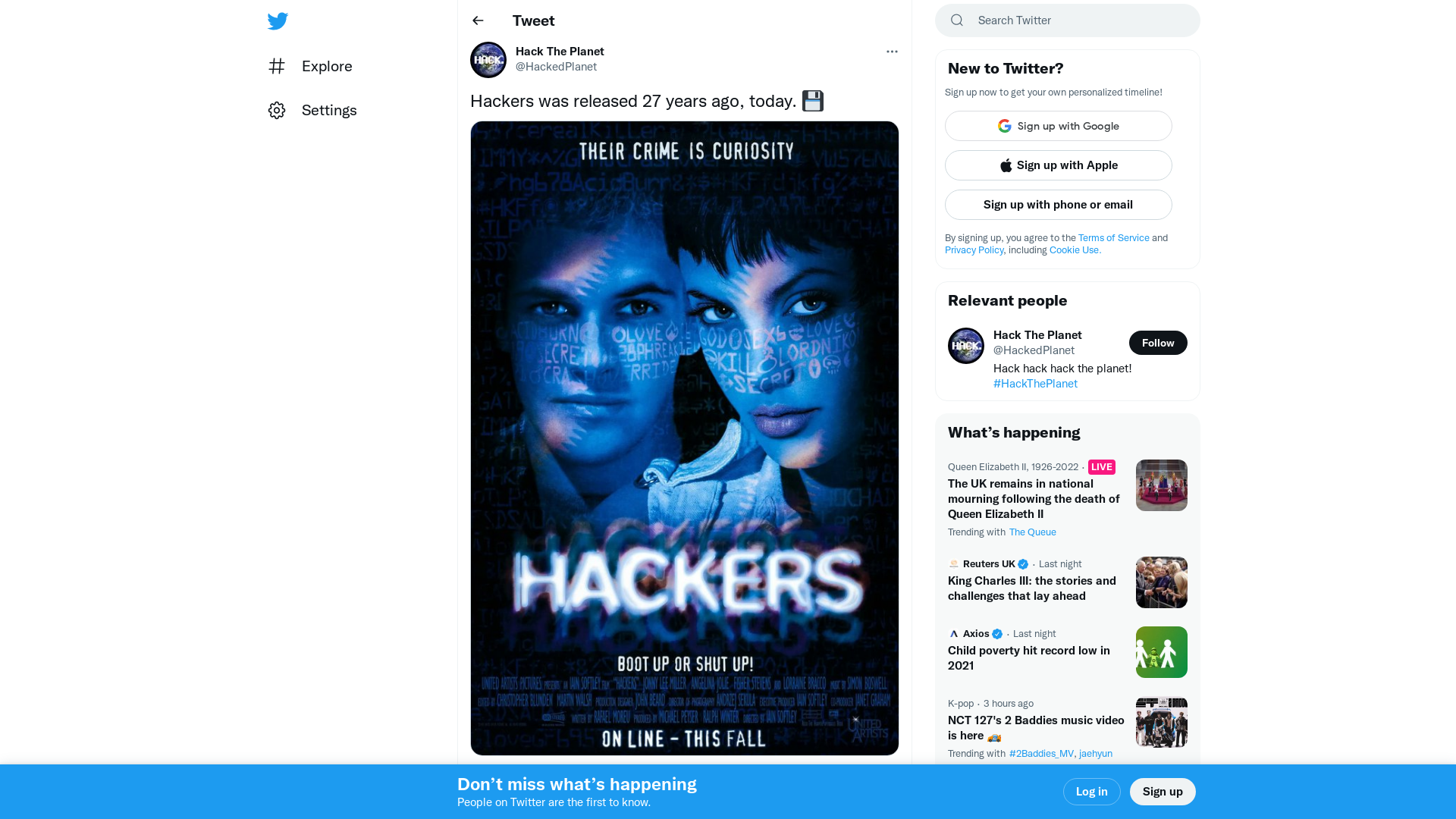 Hack The Planet on Twitter: "Hackers was released 27 years ago, today. 💾 https://t.co/WwgX6x7iZk" / Twitter