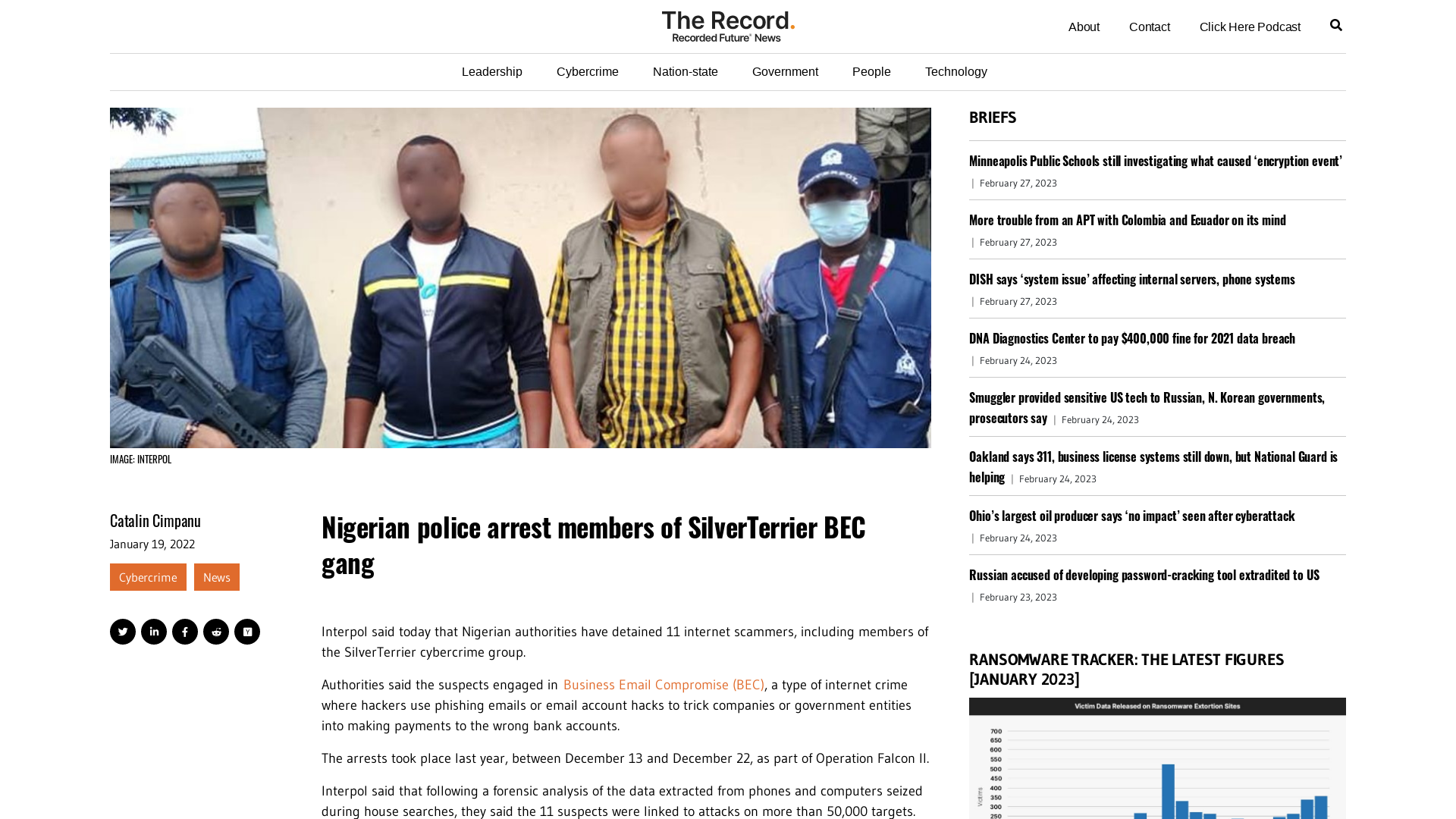 Nigerian police arrest members of SilverTerrier BEC gang - The Record from Recorded Future News