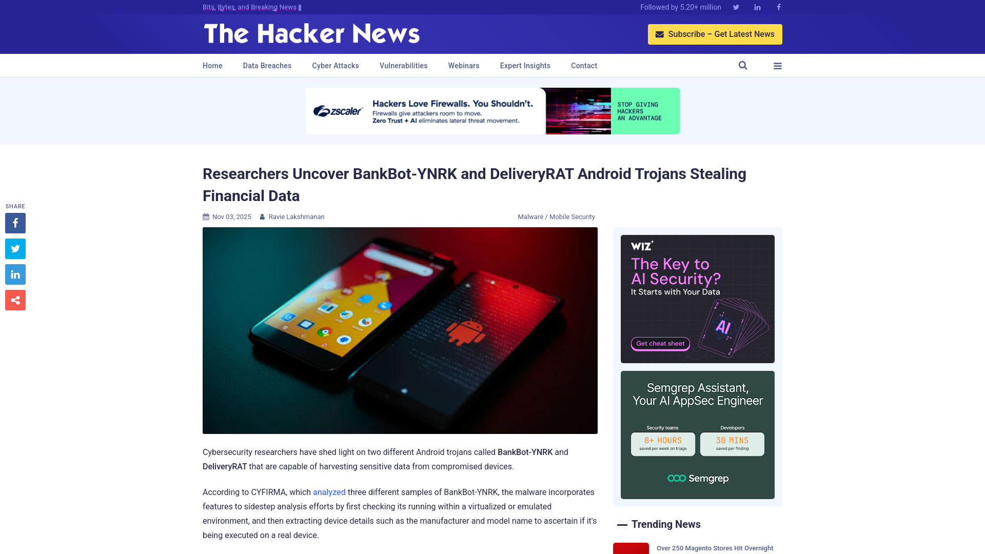 Researchers Uncover BankBot-YNRK and DeliveryRAT Android Trojans Stealing Financial Data