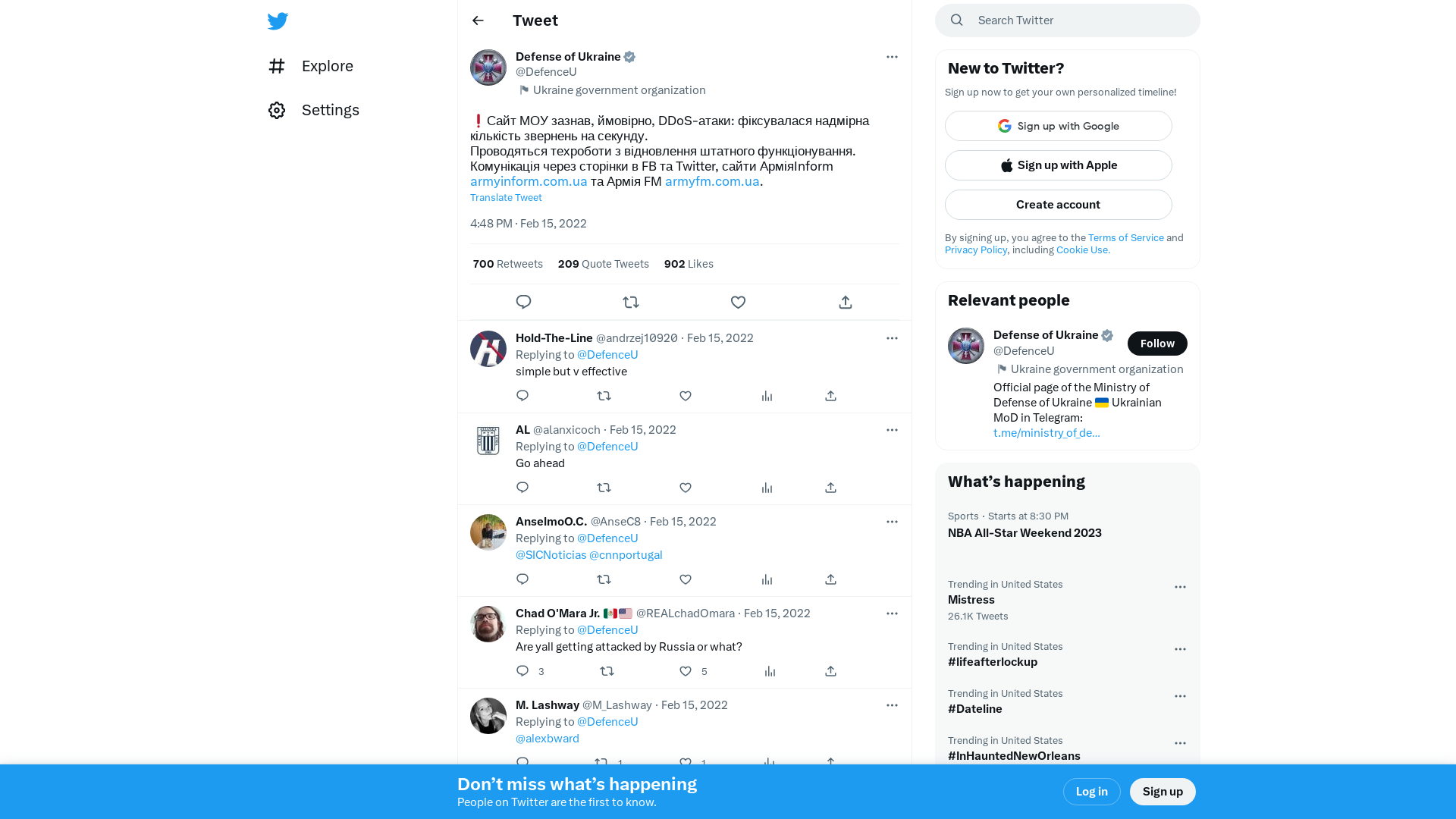 Defense of Ukraine on Twitter: "❗️Сайт МОУ зазнав, ймовірно, DDoS-атаки: фіксувалася надмірна кількість звернень на секунду. Проводяться техроботи з відновлення штатного функціонування. Комунікація через сторінки в FB та Twitter, сайти АрміяInform https://t.co/ukMW41irPW та Армія FM https://t.co/IpDnBXoMXw." / Twitter