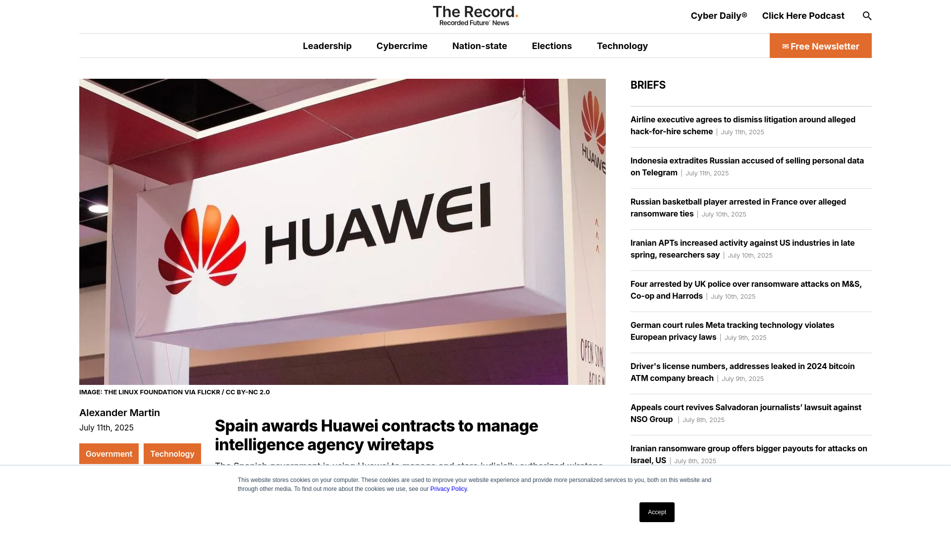 Spain awards Huawei contracts to manage intelligence agency wiretaps | The Record from Recorded Future News