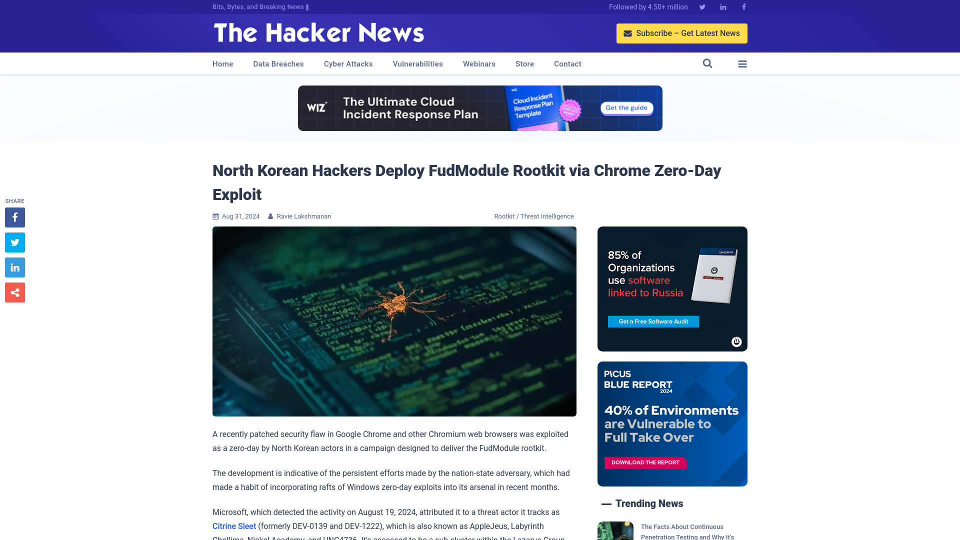 North Korean Hackers Deploy FudModule Rootkit via Chrome Zero-Day Exploit