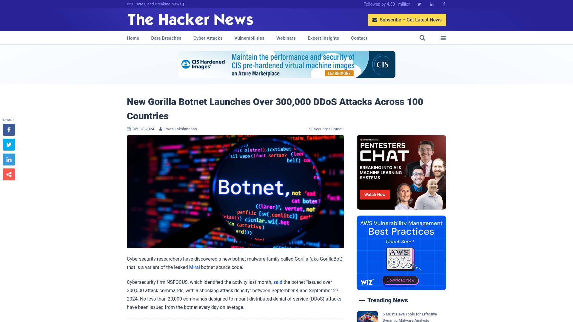 New Gorilla Botnet Launches Over 300,000 DDoS Attacks Across 100 Countries