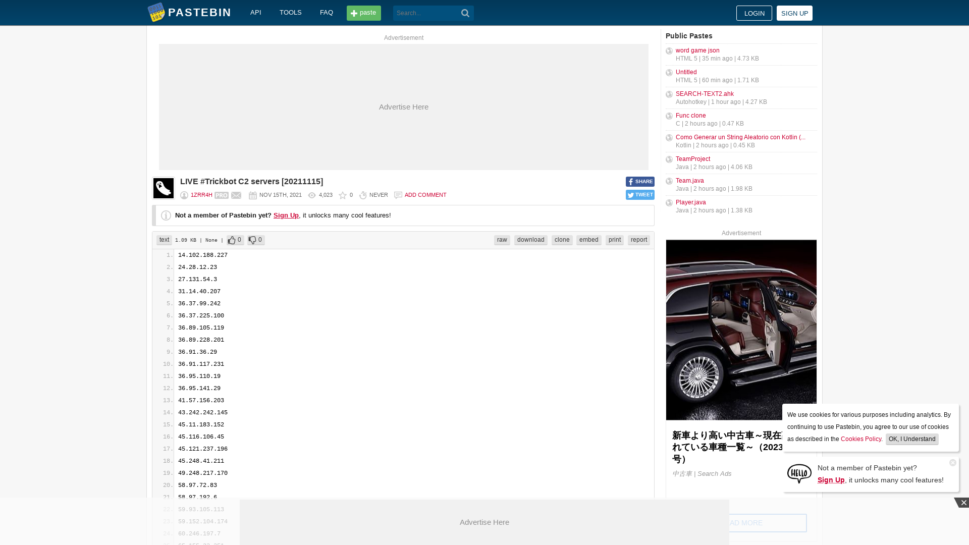 LIVE #Trickbot C2 servers [20211115] - Pastebin.com