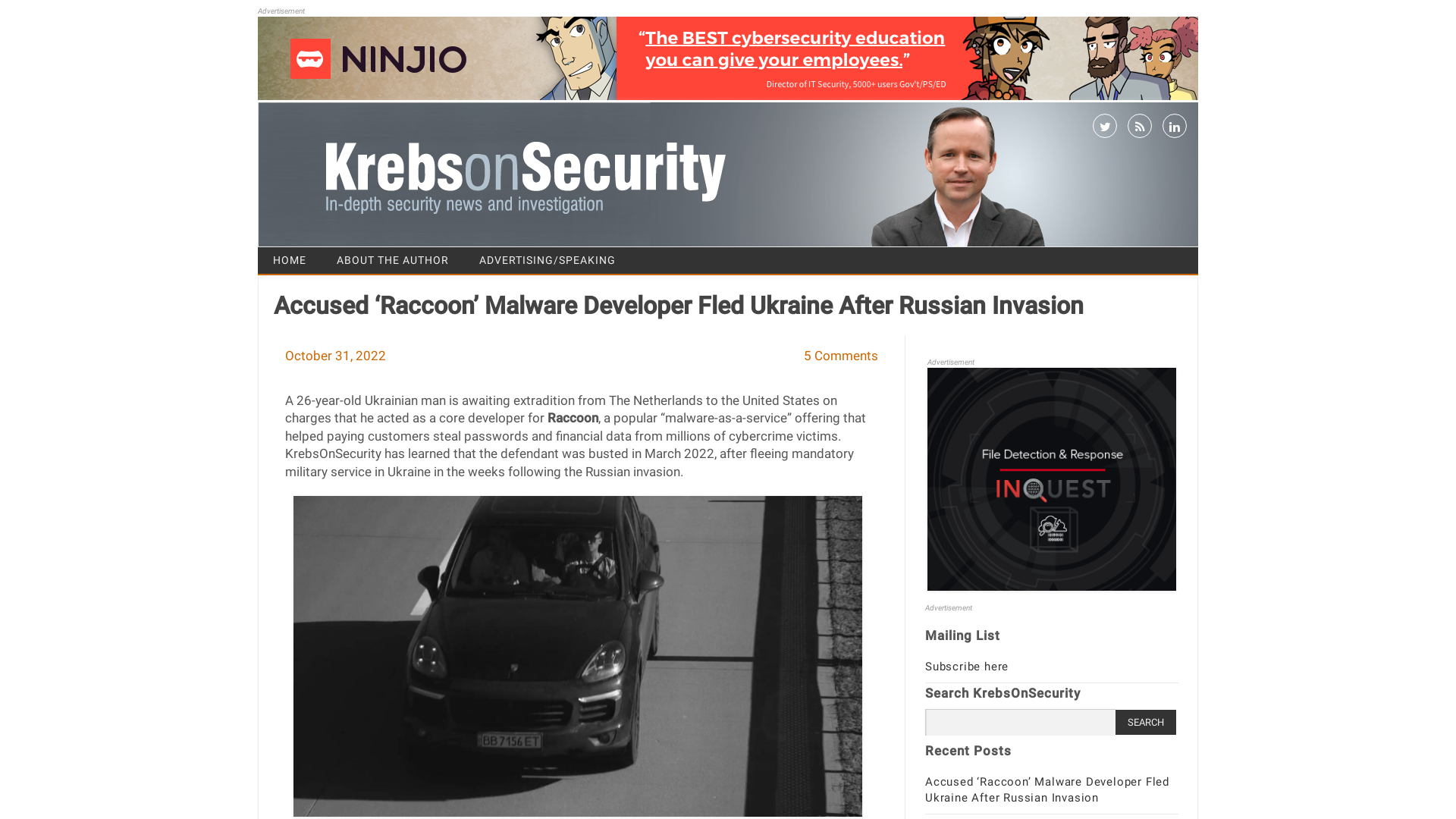Accused ‘Raccoon’ Malware Developer Fled Ukraine After Russian Invasion – Krebs on Security