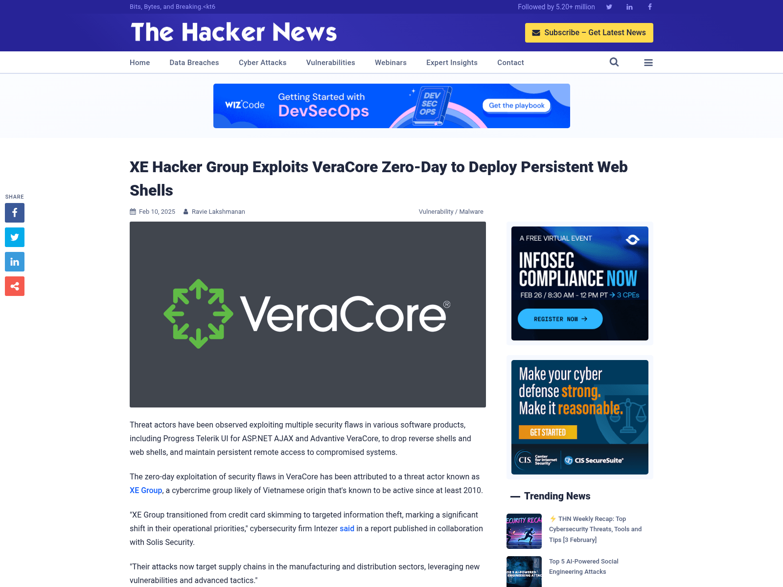 XE Hacker Group Exploits VeraCore Zero-Day to Deploy Persistent Web Shells