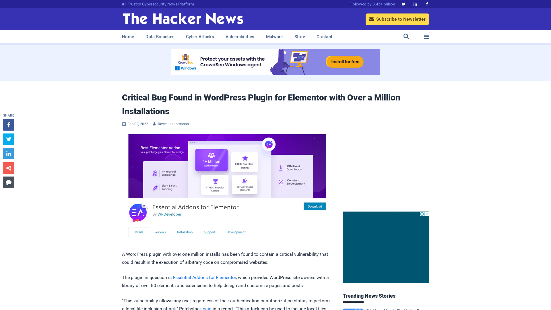Critical Bug Found in WordPress Plugin for Elementor with Over a Million Installations