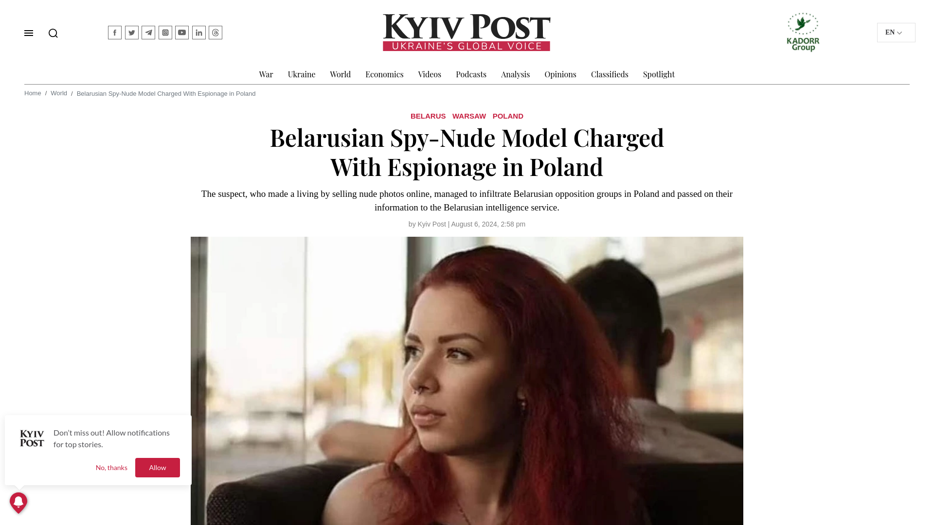 Belarusian Spy-Nude Model Charged With Espionage in Poland