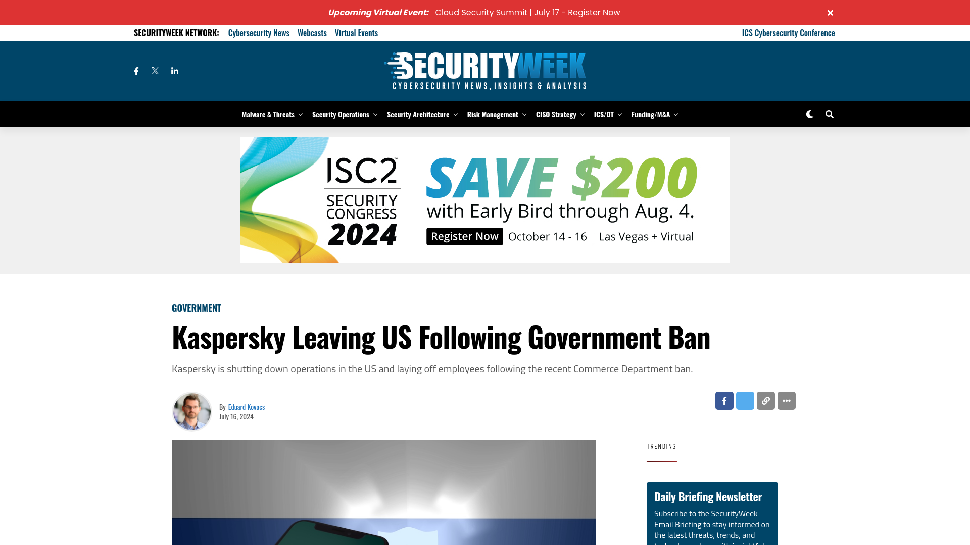 Kaspersky Leaving US Following Government Ban - SecurityWeek