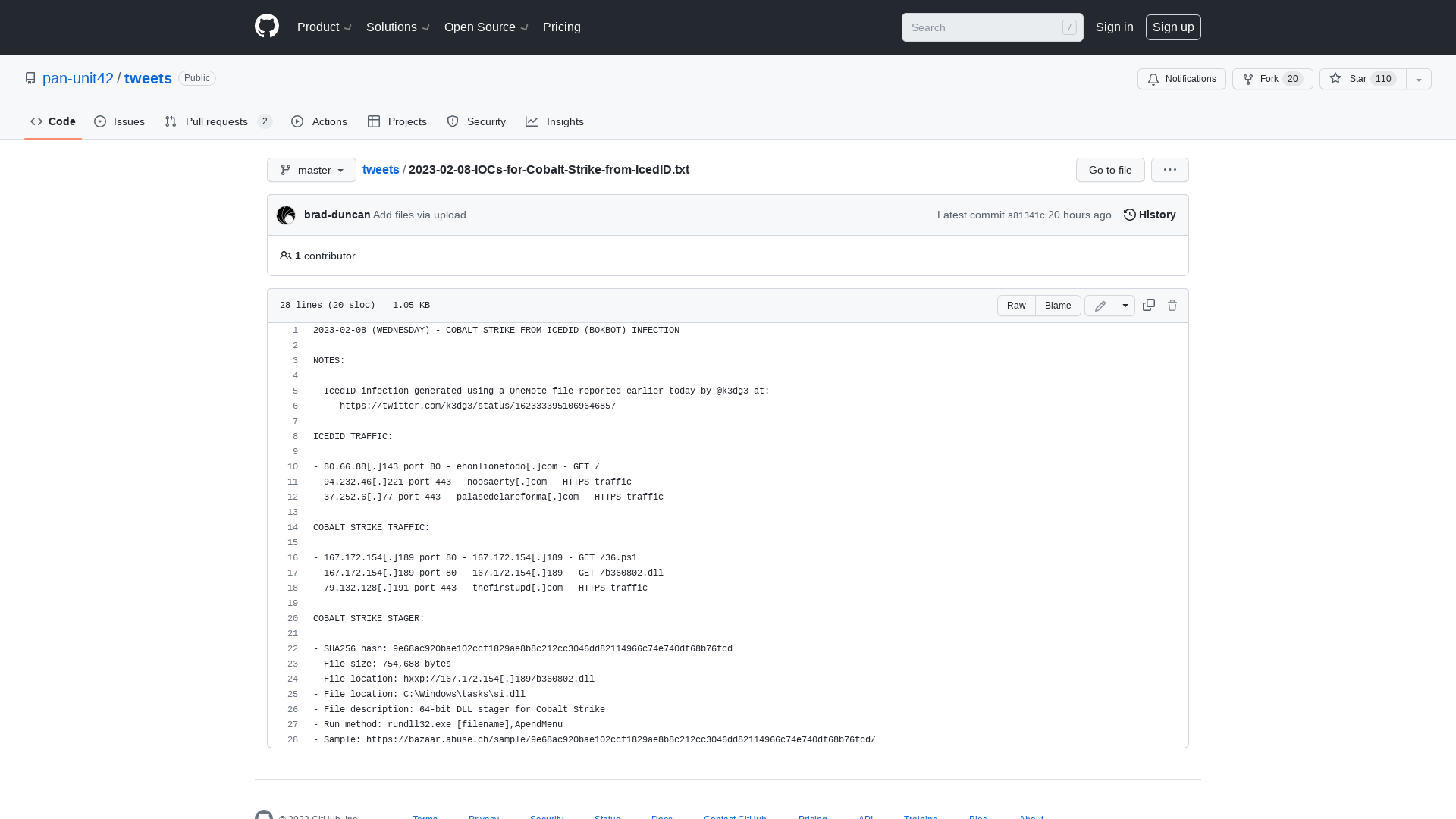 tweets/2023-02-08-IOCs-for-Cobalt-Strike-from-IcedID.txt at master · pan-unit42/tweets · GitHub