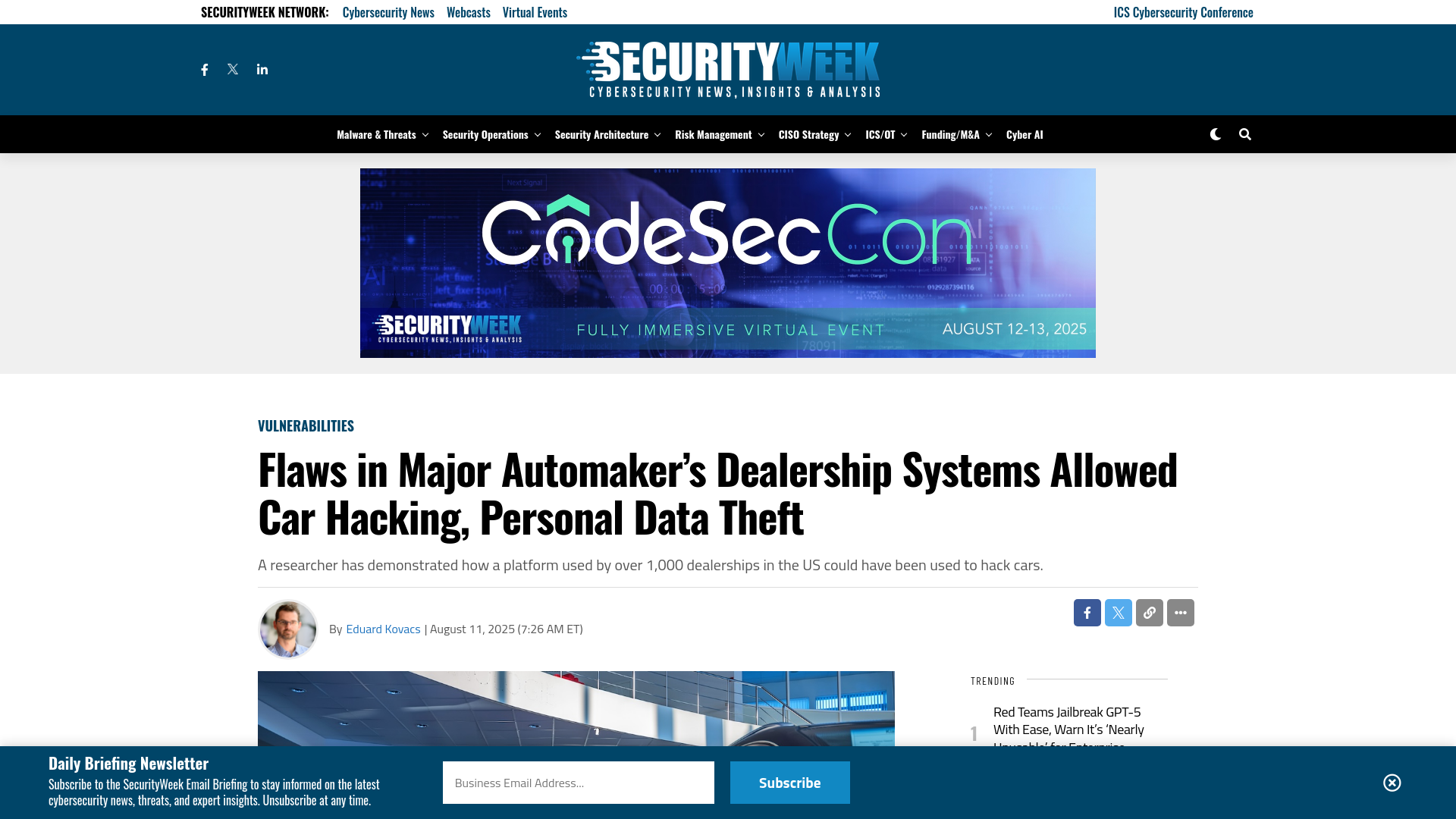 Flaws in Major Automaker's Dealership Systems Allowed Car Hacking, Personal Data Theft - SecurityWeek