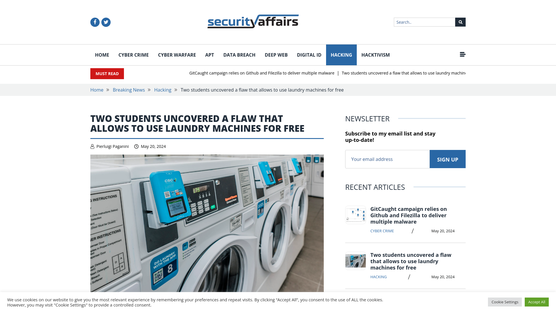 Two students uncovered a flaw that allows to use laundry machines for free