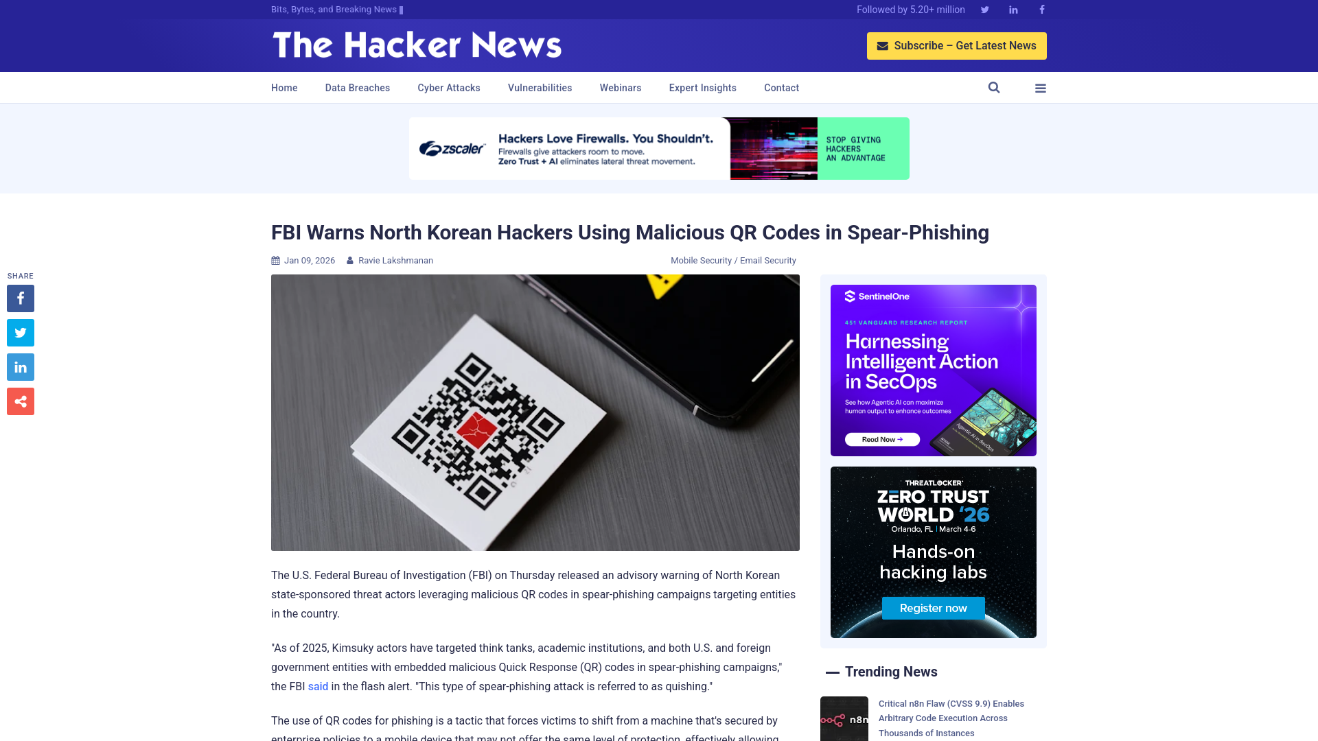 FBI Warns North Korean Hackers Using Malicious QR Codes in Spear-Phishing