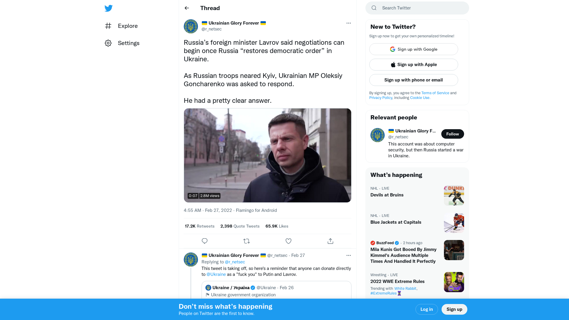 🇺🇦 Ukrainian Glory Forever 🇺🇦 on Twitter: "Russia’s foreign minister Lavrov said negotiations can begin once Russia “restores democratic order” in Ukraine. As Russian troops neared Kyiv, Ukrainian MP Oleksiy Goncharenko was asked to respond. He had a pretty clear answer. https://t.co/0IkTgbuKWd" / Twitter