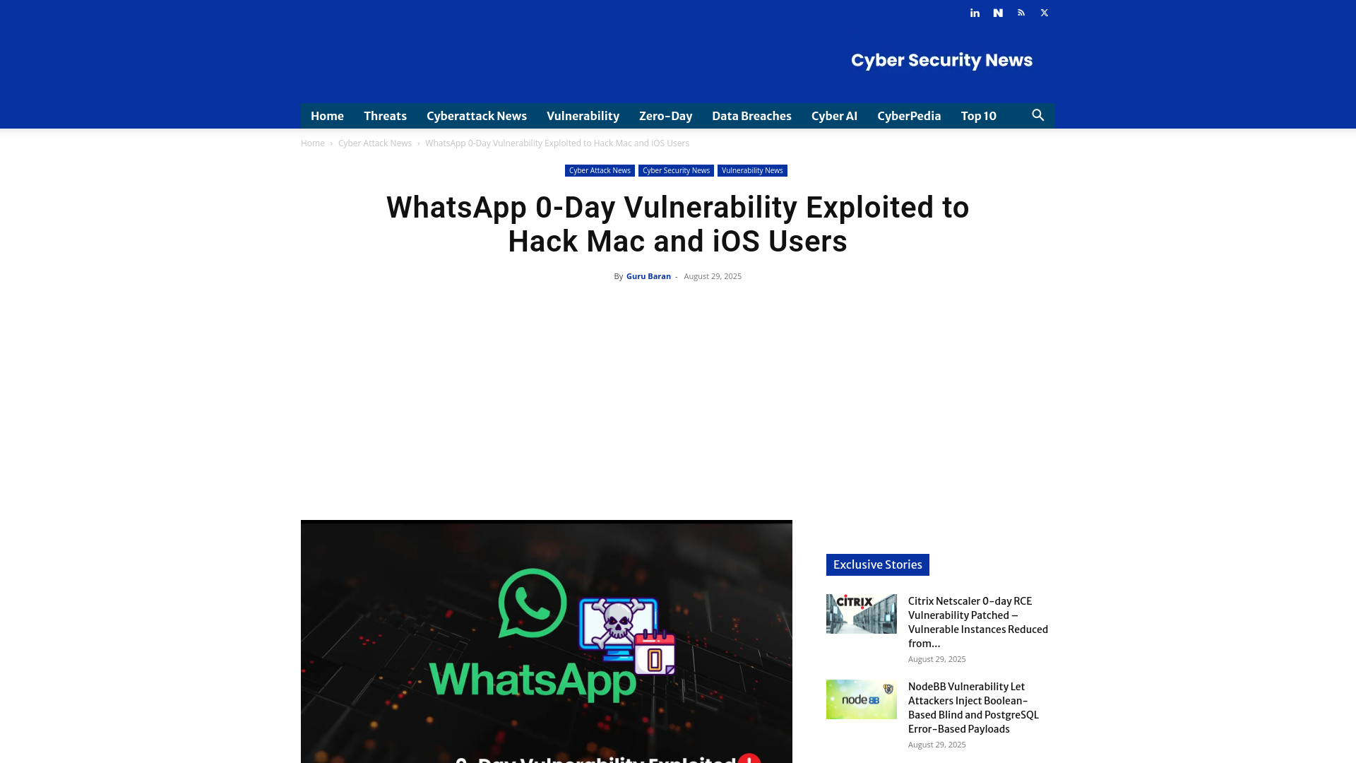 WhatsApp 0-Day Vulnerability Exploited to Hack Mac and iOS Users