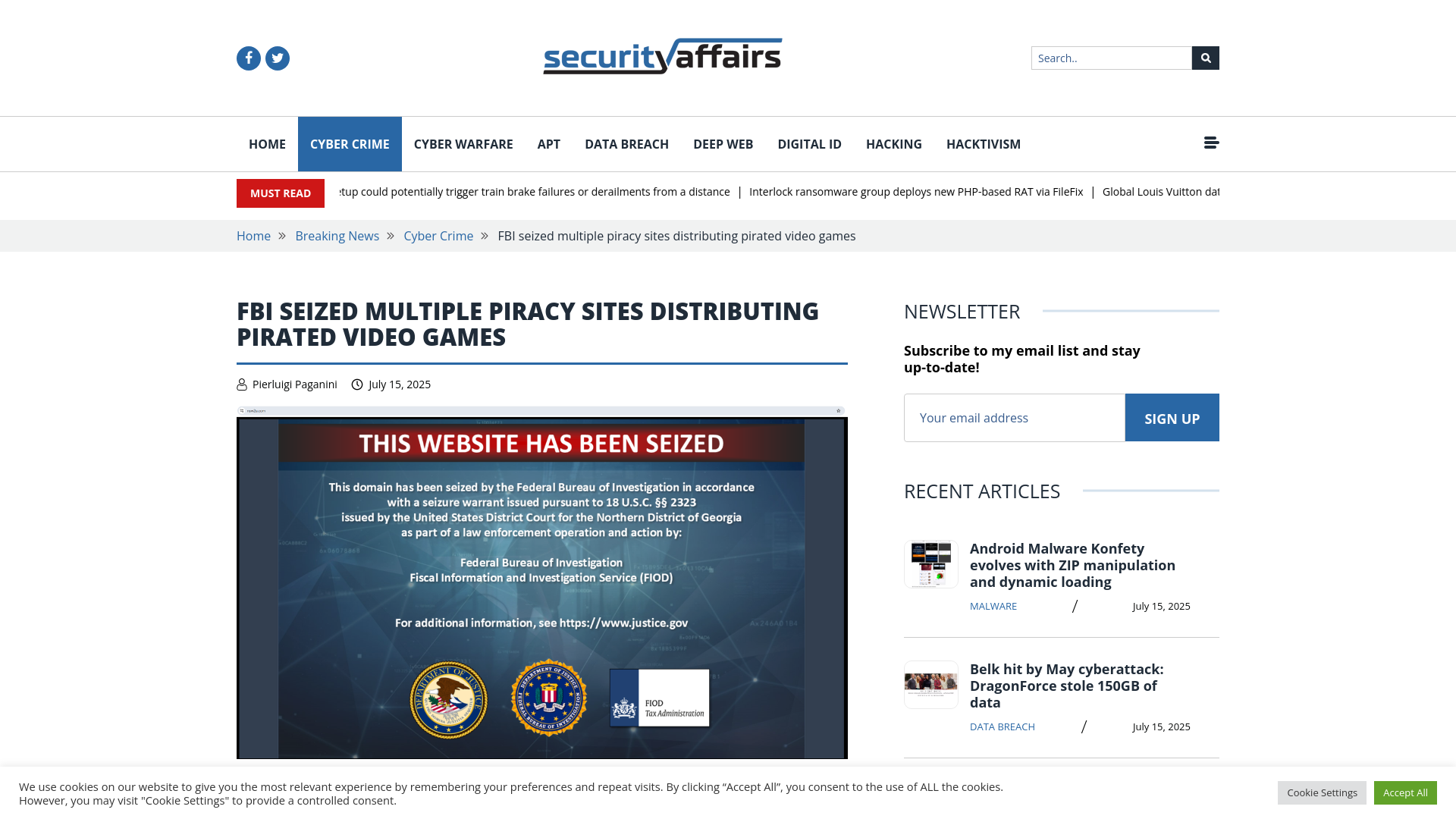 FBI seized multiple piracy sites distributing pirated video games