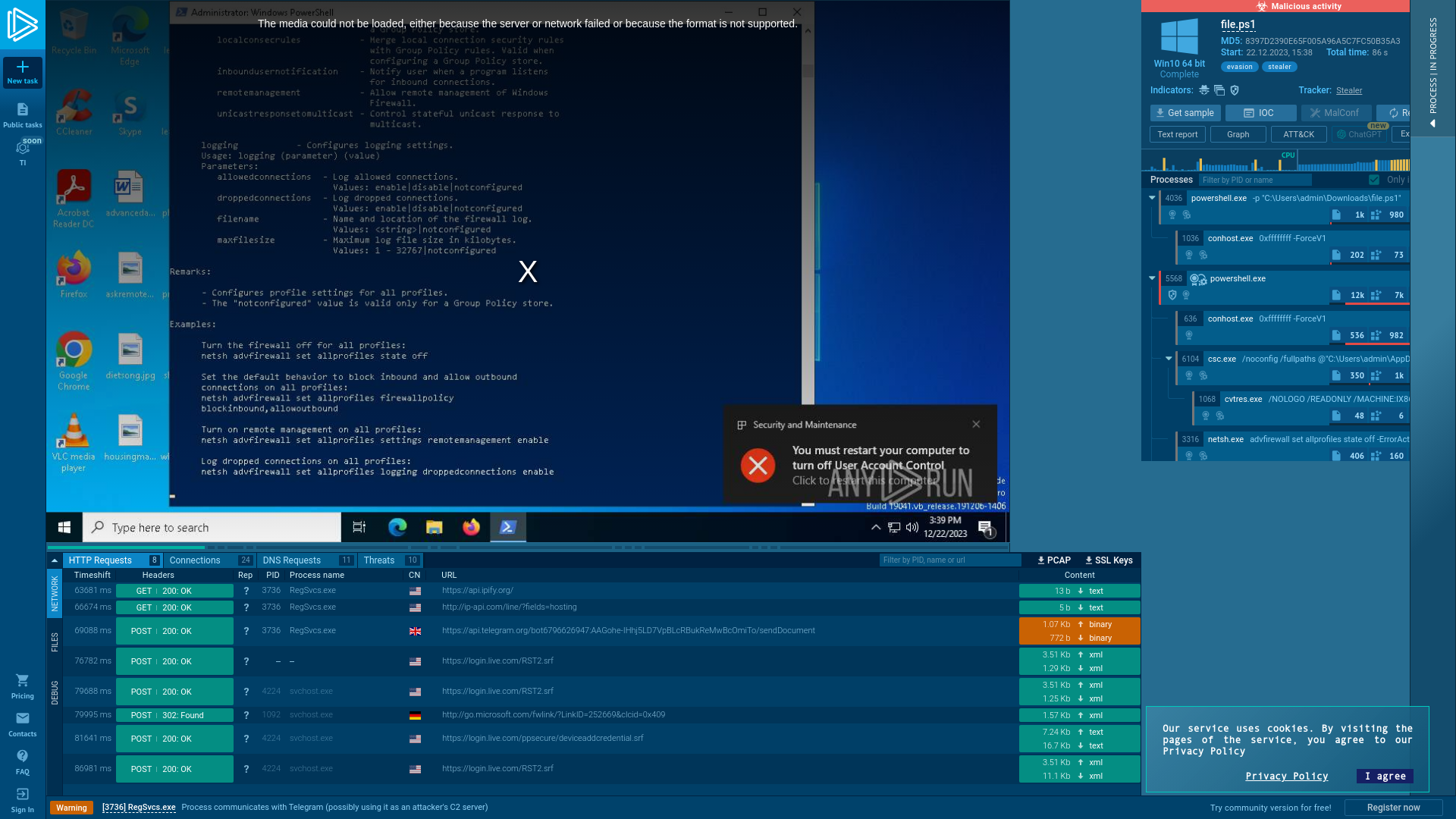 Analysis file.ps1 (MD5: 8397D2390E65F005A96A5C7FC50B35A3) Malicious activity - Interactive analysis ANY.RUN