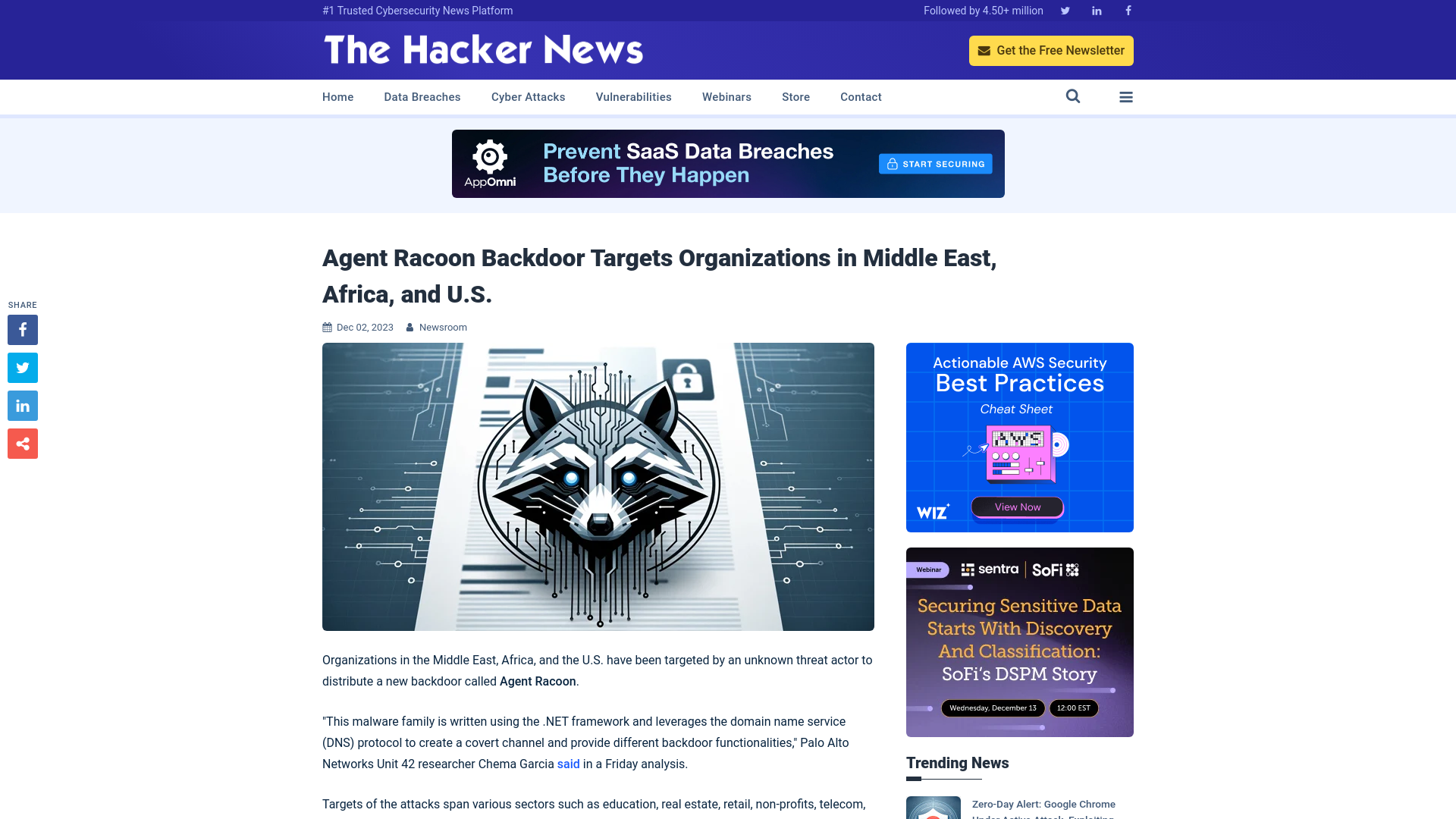 Agent Racoon Backdoor Targets Organizations in Middle East, Africa, and U.S.