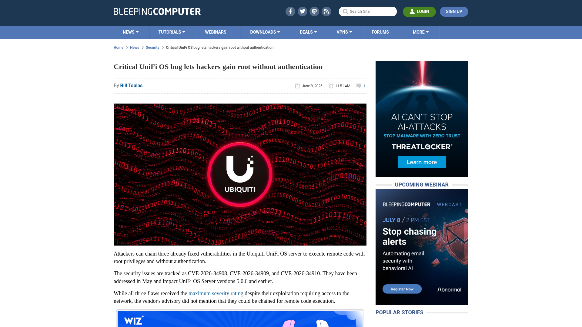Critical UniFi OS bug lets hackers gain root without authentication