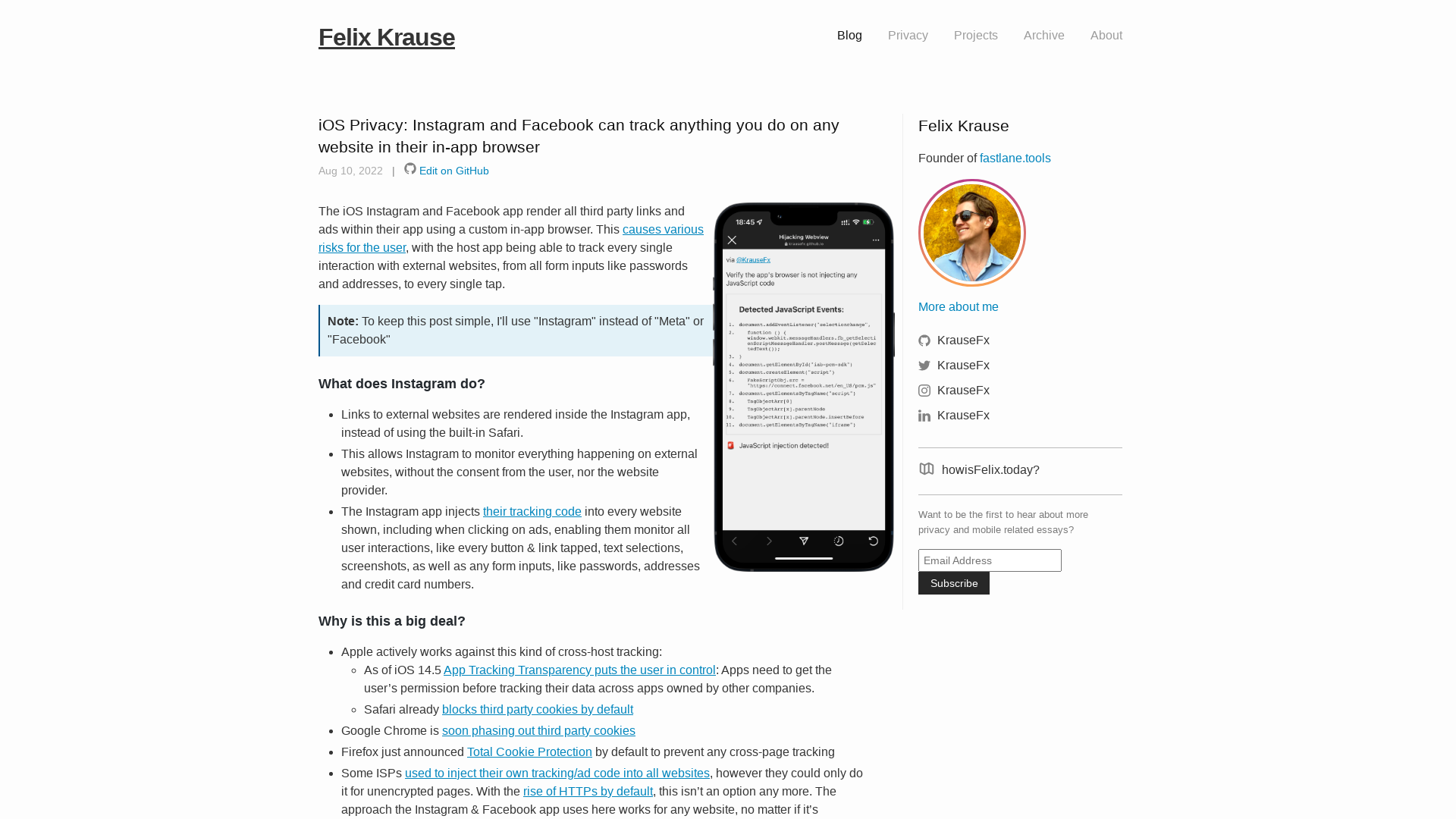iOS Privacy: Instagram and Facebook can track anything you do on any website in their in-app browser · Felix Krause