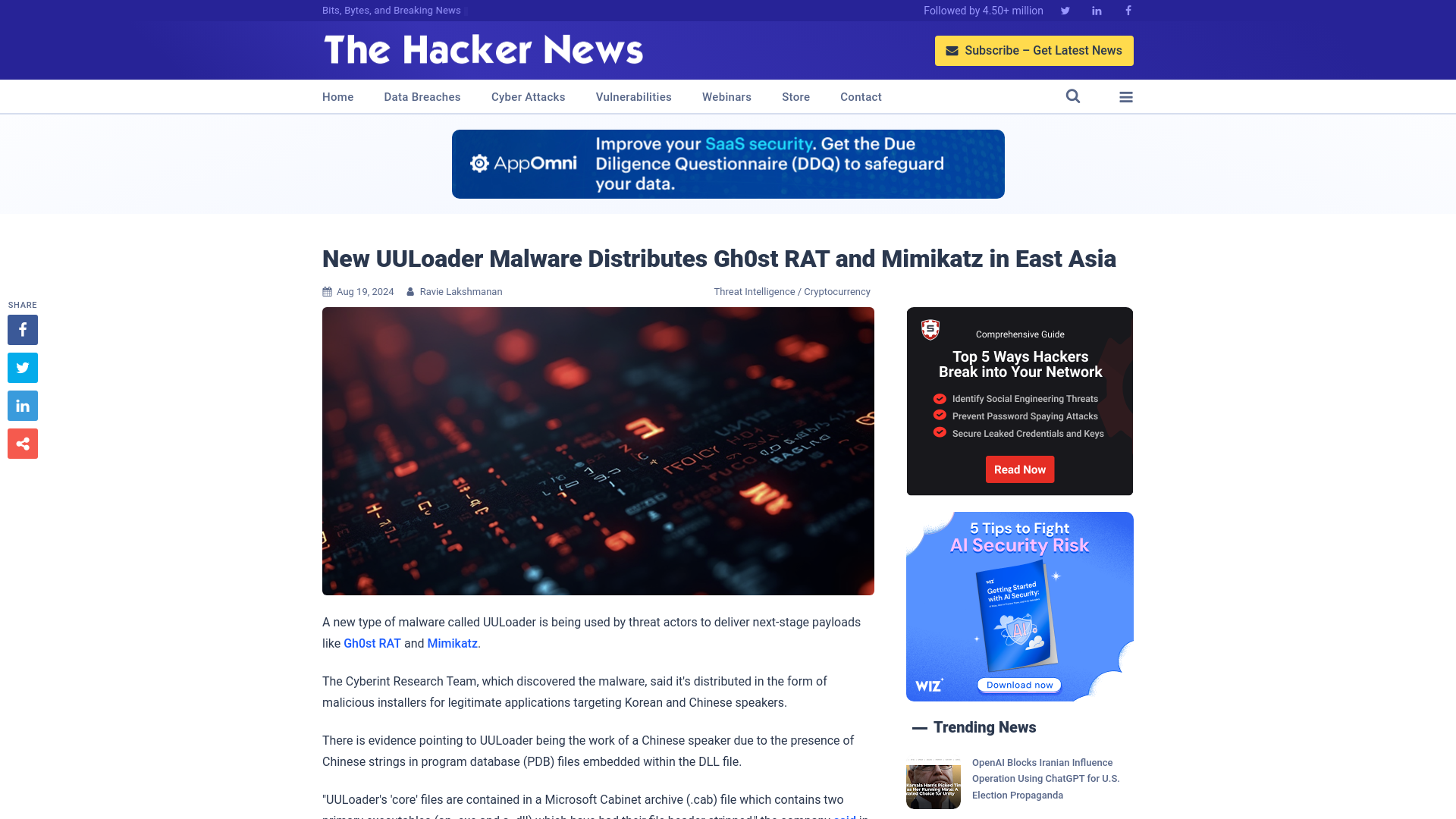 New UULoader Malware Distributes Gh0st RAT and Mimikatz in East Asia