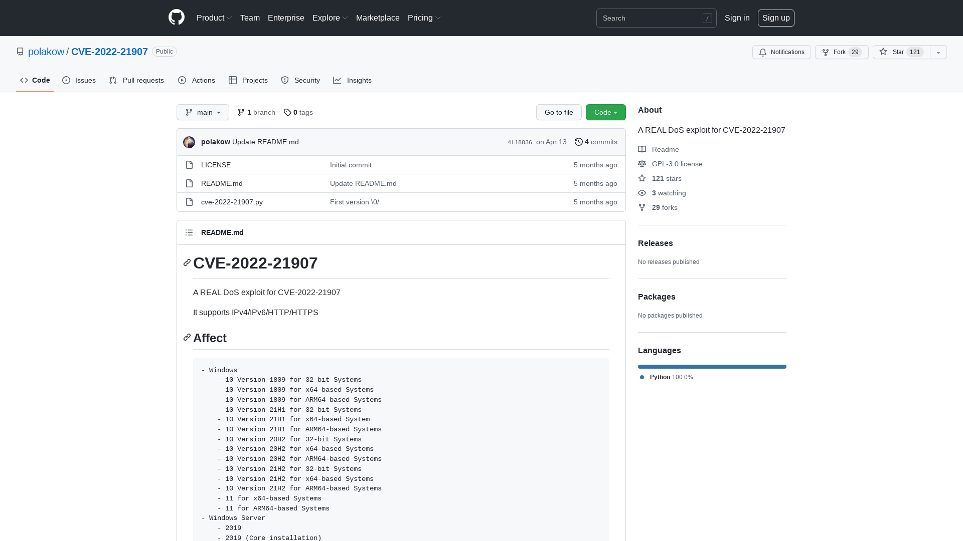 GitHub - polakow/CVE-2022-21907: A REAL DoS exploit for CVE-2022-21907