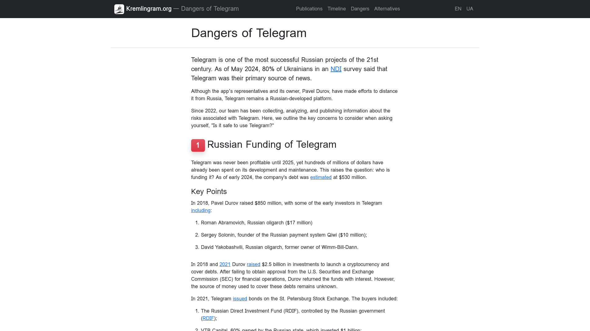 Dangers of Telegram — Kremlingram.org
