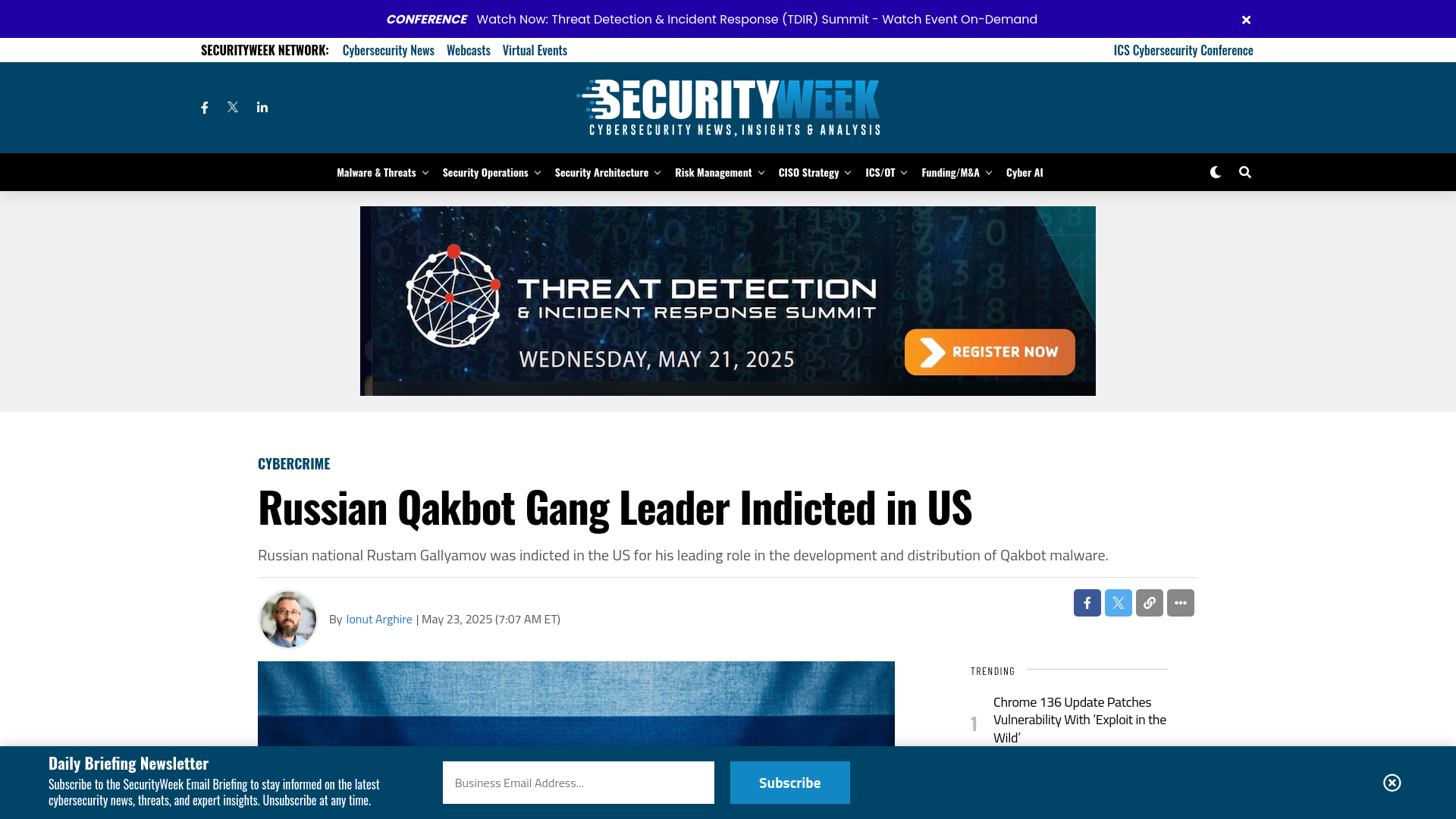 Russian Qakbot Gang Leader Indicted in US - SecurityWeek