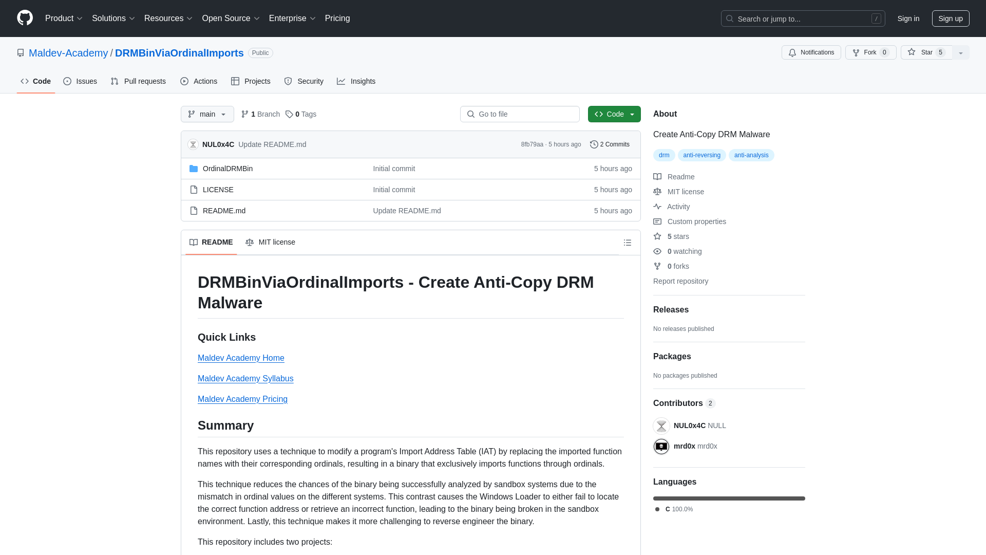 GitHub - Maldev-Academy/DRMBinViaOrdinalImports: Create Anti-Copy DRM Malware