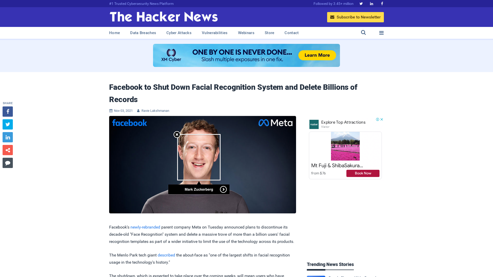 Facebook to Shut Down Facial Recognition System and Delete Billions of Records