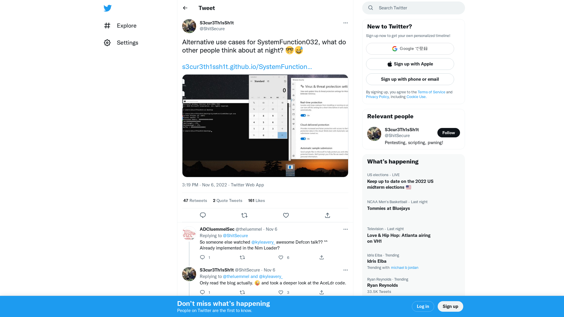 S3cur3Th1sSh1t on Twitter: "Alternative use cases for SystemFunction032, what do other people think about at night? 🤓😅 https://t.co/pXKbbbemRR https://t.co/rKLSIoZhh6" / Twitter
