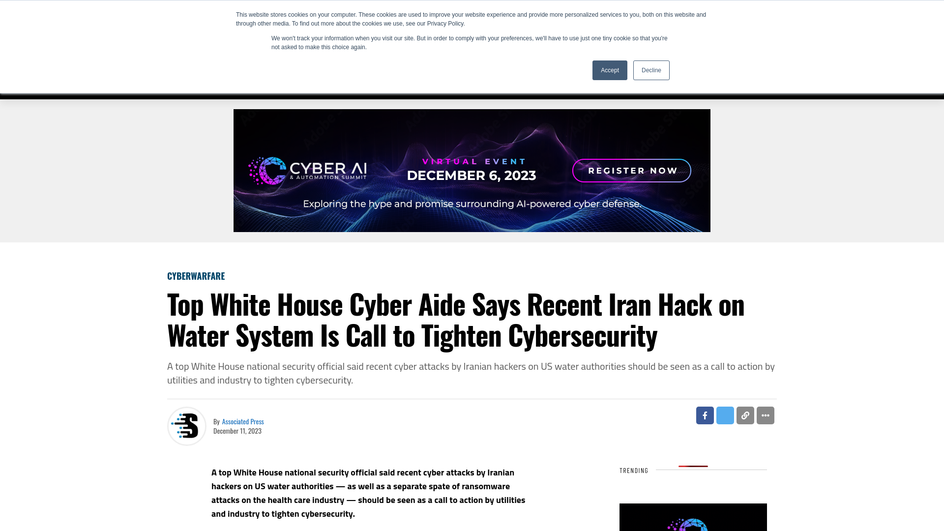 Top White House Cyber Aide Says Recent Iran Hack on Water System Is Call to Tighten Cybersecurity - SecurityWeek