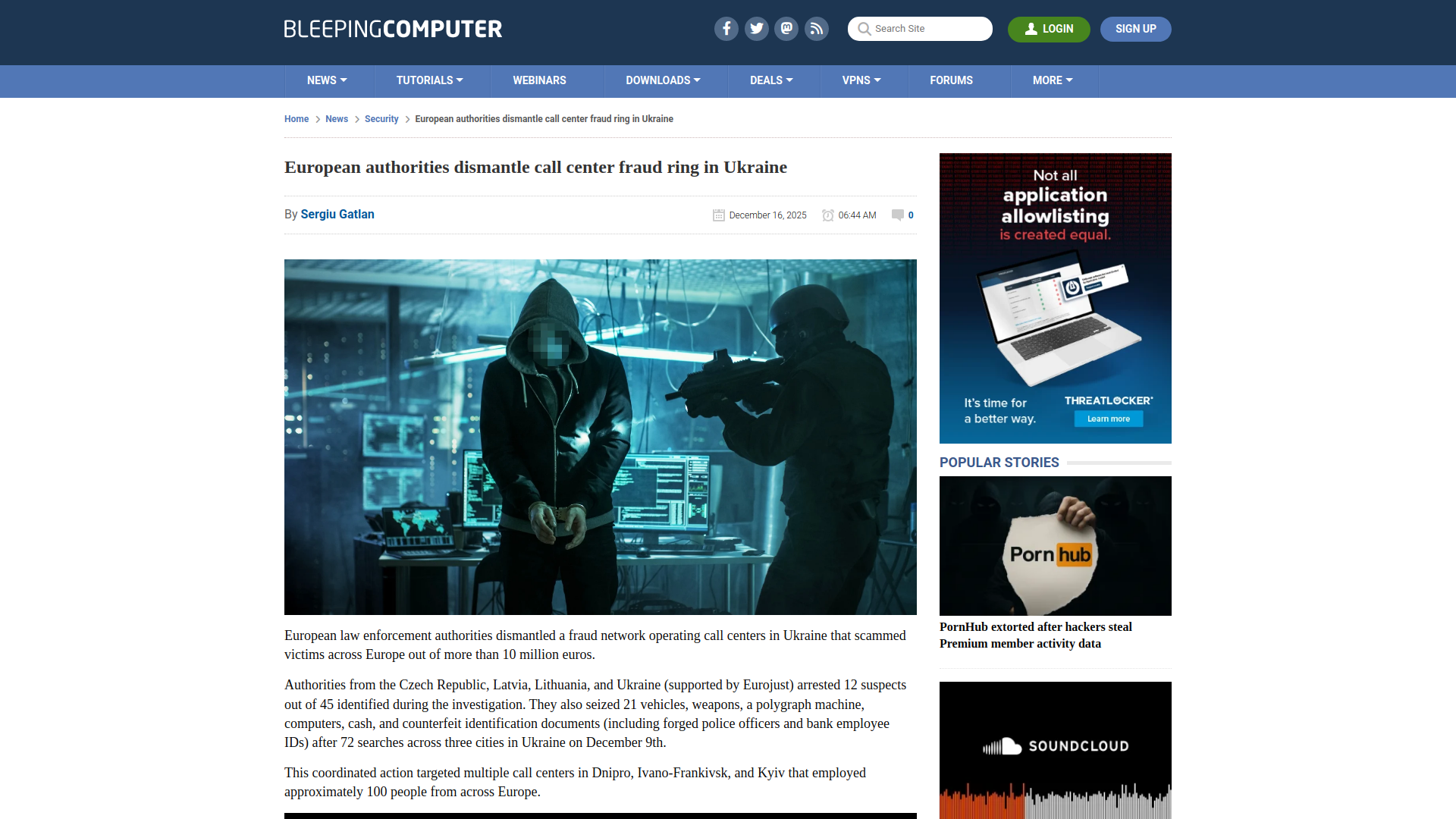 European authorities dismantle call center fraud ring in Ukraine