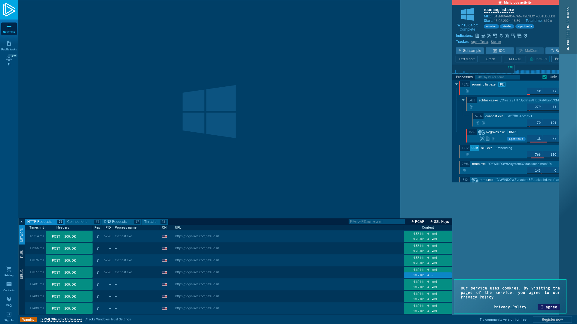 Analysis rooming list.exe (MD5: E45F8DA605A7A6742E1EC14351ED6ED8) Malicious activity - Interactive analysis ANY.RUN