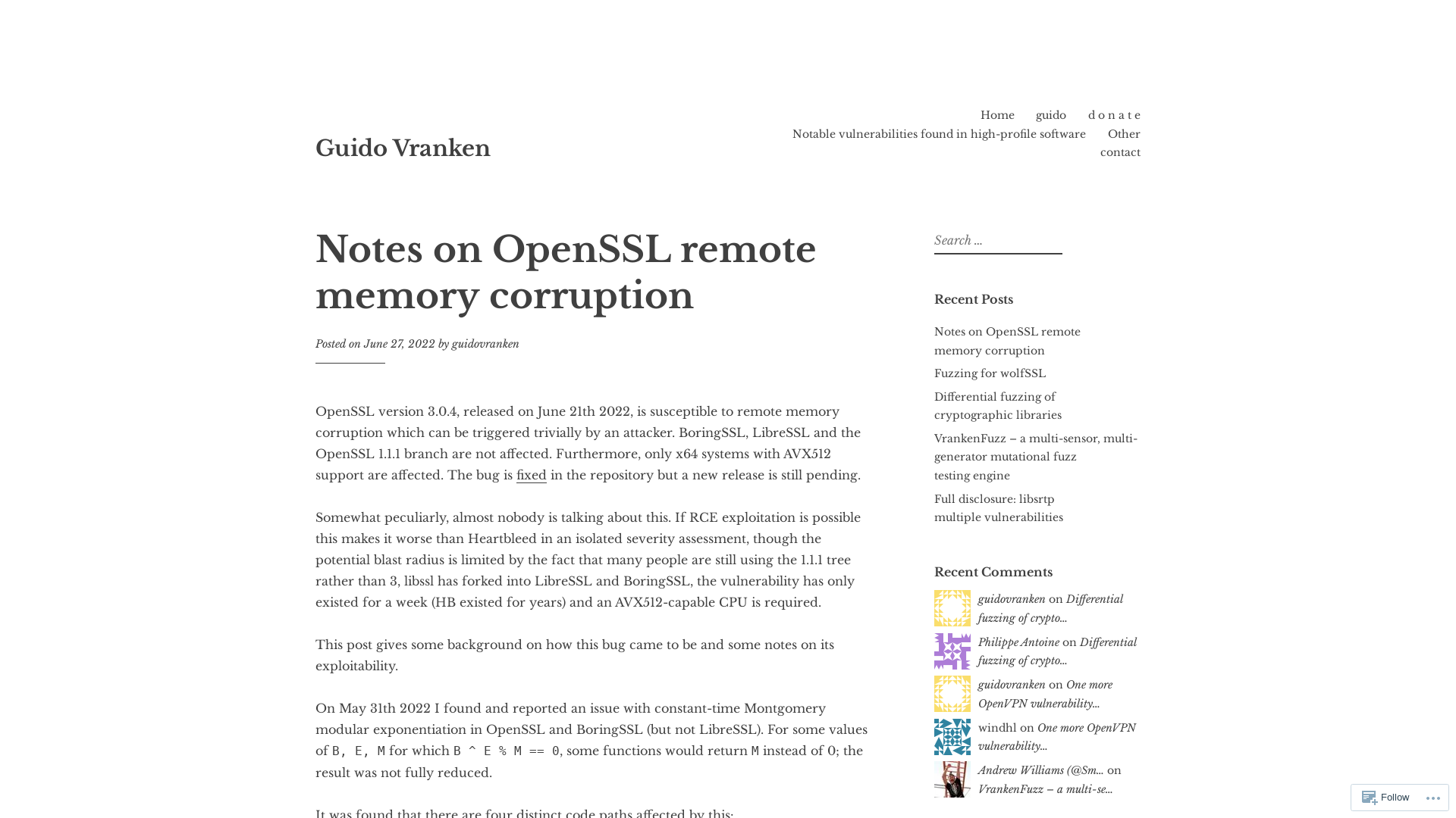 Notes on OpenSSL remote memory corruption – Guido Vranken