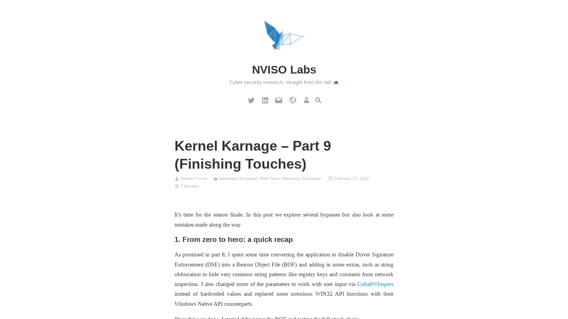 Kernel Karnage – Part 9 (Finishing Touches) – NVISO Labs