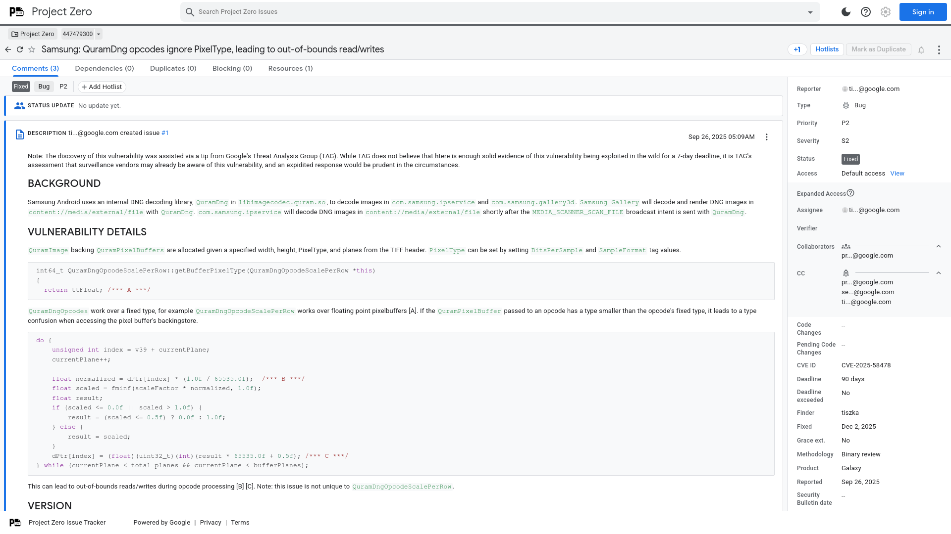 Samsung: QuramDng opcodes ignore PixelType, leading to out-of-bounds read/writes [447479300] - Project Zero