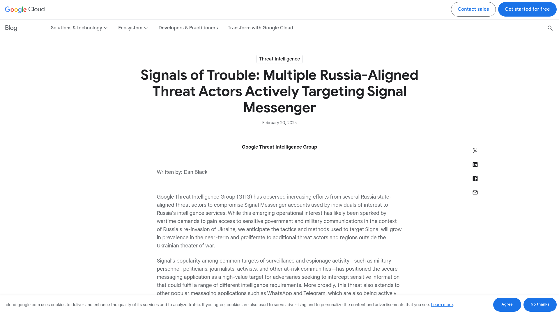 Signals of Trouble: Multiple Russia-Aligned Threat Actors Actively Targeting Signal Messenger | Google Cloud Blog