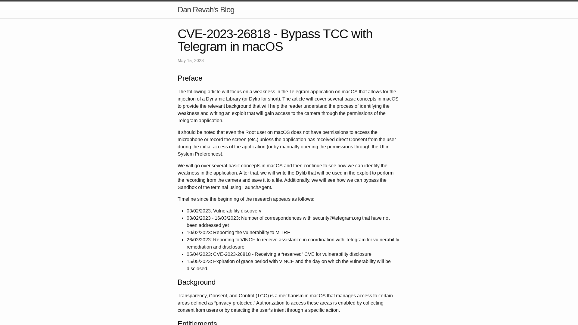 CVE-2023-26818 - Bypass TCC with Telegram in macOS | Dan Revah’s Blog