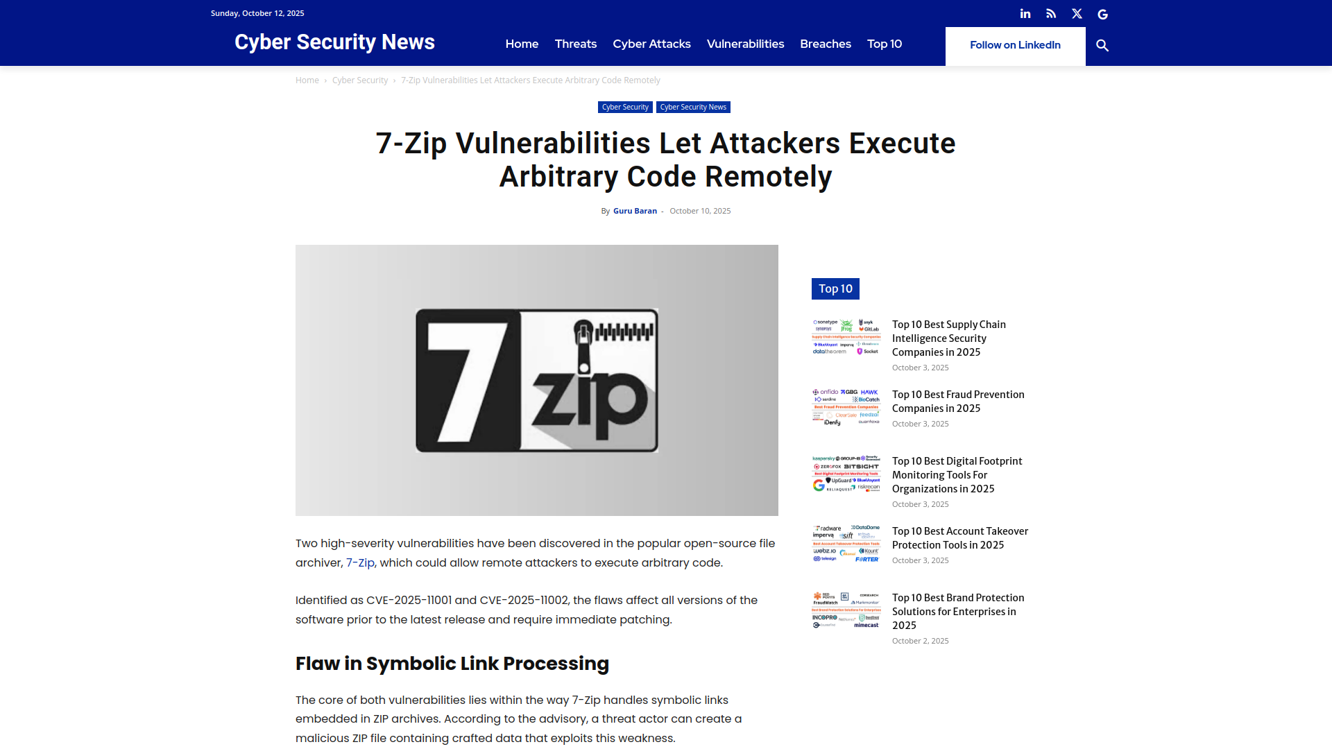 7-Zip Vulnerabilities Let Attackers Execute Arbitrary Code Remotely