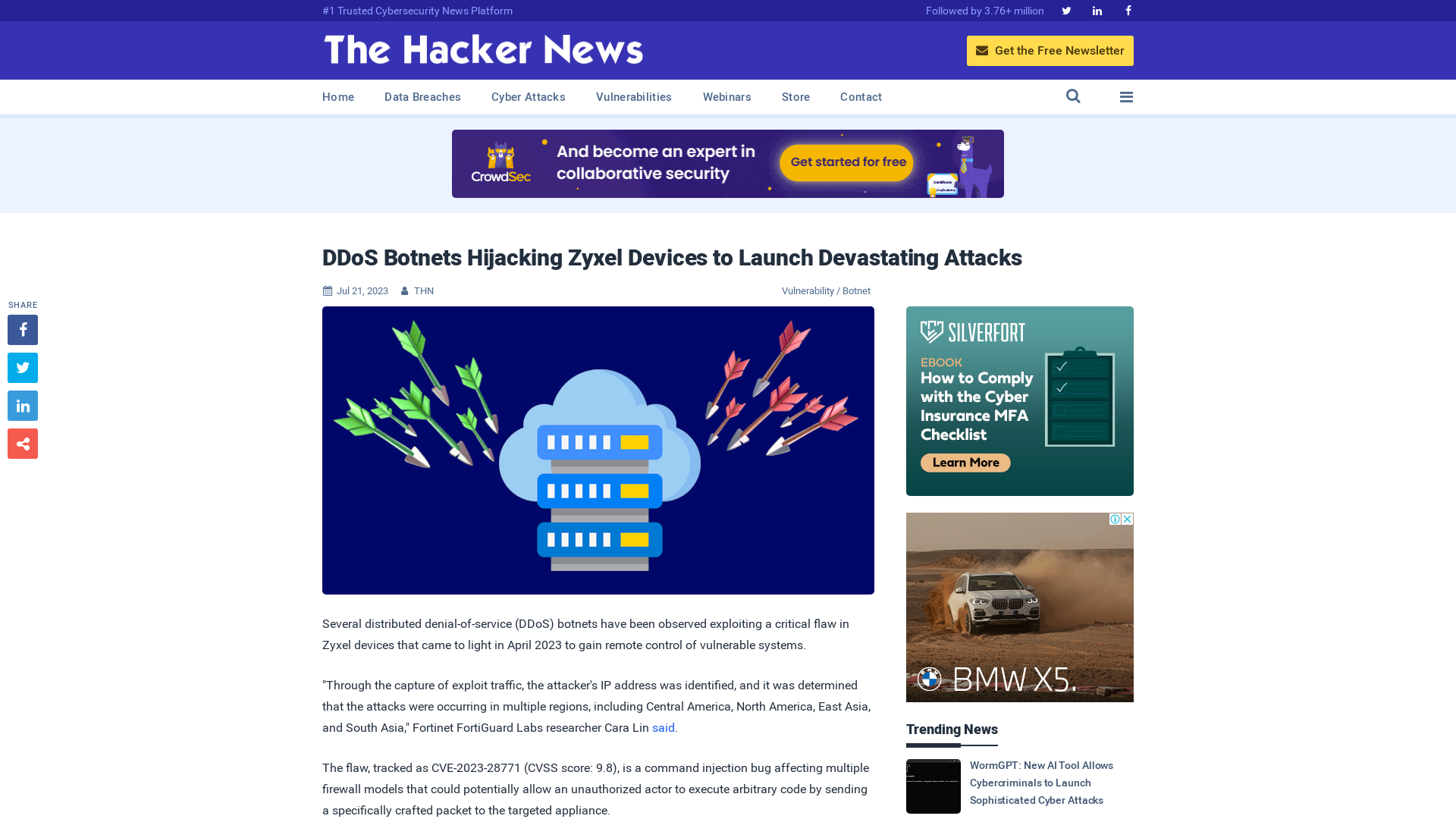 DDoS Botnets Hijacking Zyxel Devices to Launch Devastating Attacks