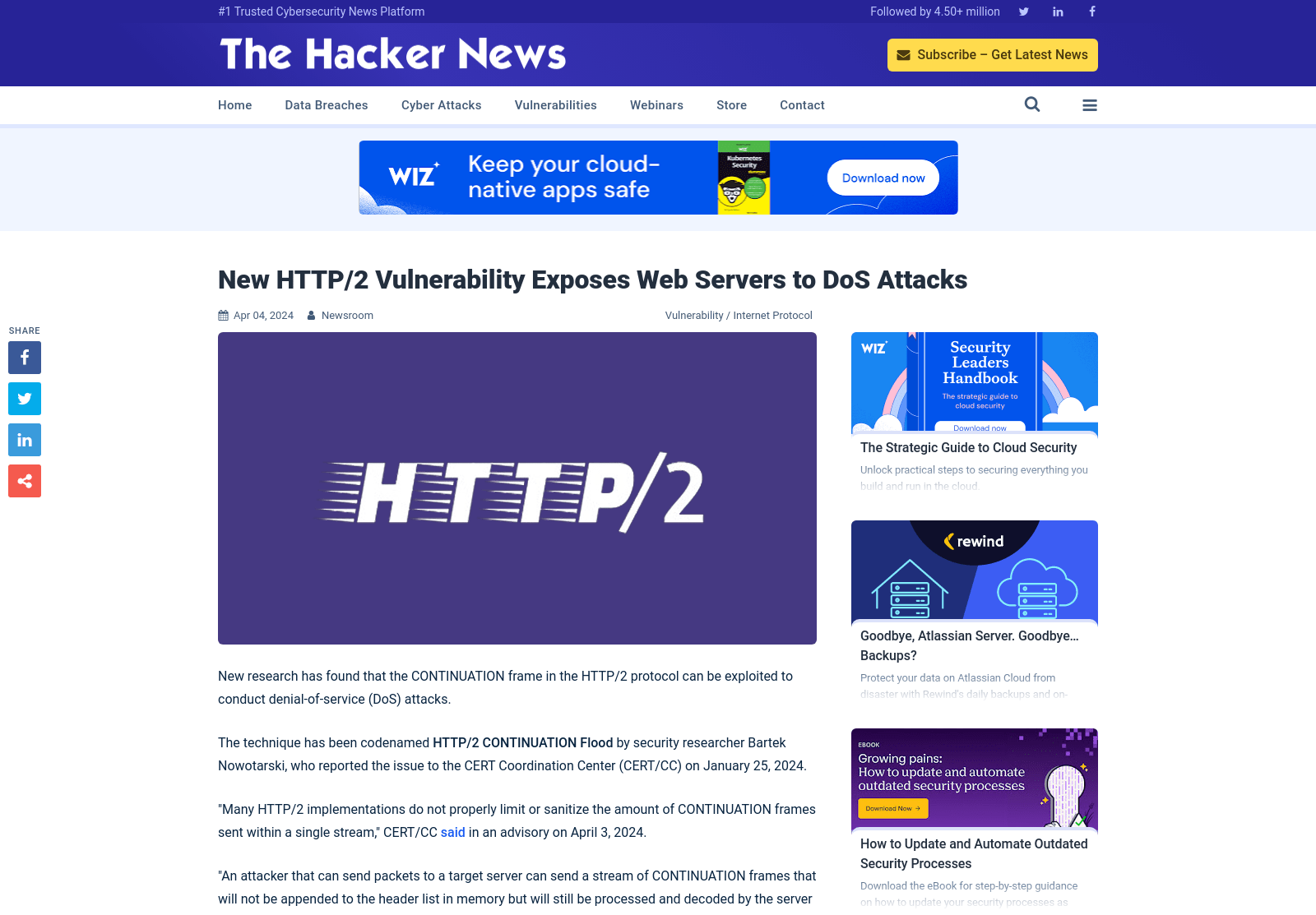 New HTTP/2 Vulnerability Exposes Web Servers to DoS Attacks