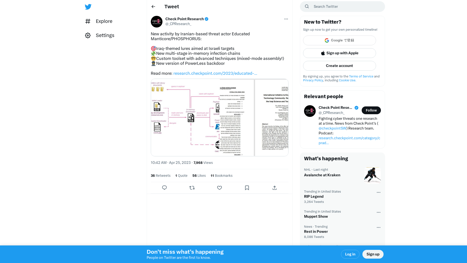 Check Point Research on Twitter: "New activity by Iranian-based threat actor Educated Manticore/PHOSPHORUS: 🎯Iraq-themed lures aimed at Israeli targets 🧩New multi-stage in-memory infection chains 🤓Custom toolset with advanced techniques (mixed-mode assembly!) 🕵️New version of PowerLess backdoor Read more:… https://t.co/orh5EjTNK5" / Twitter