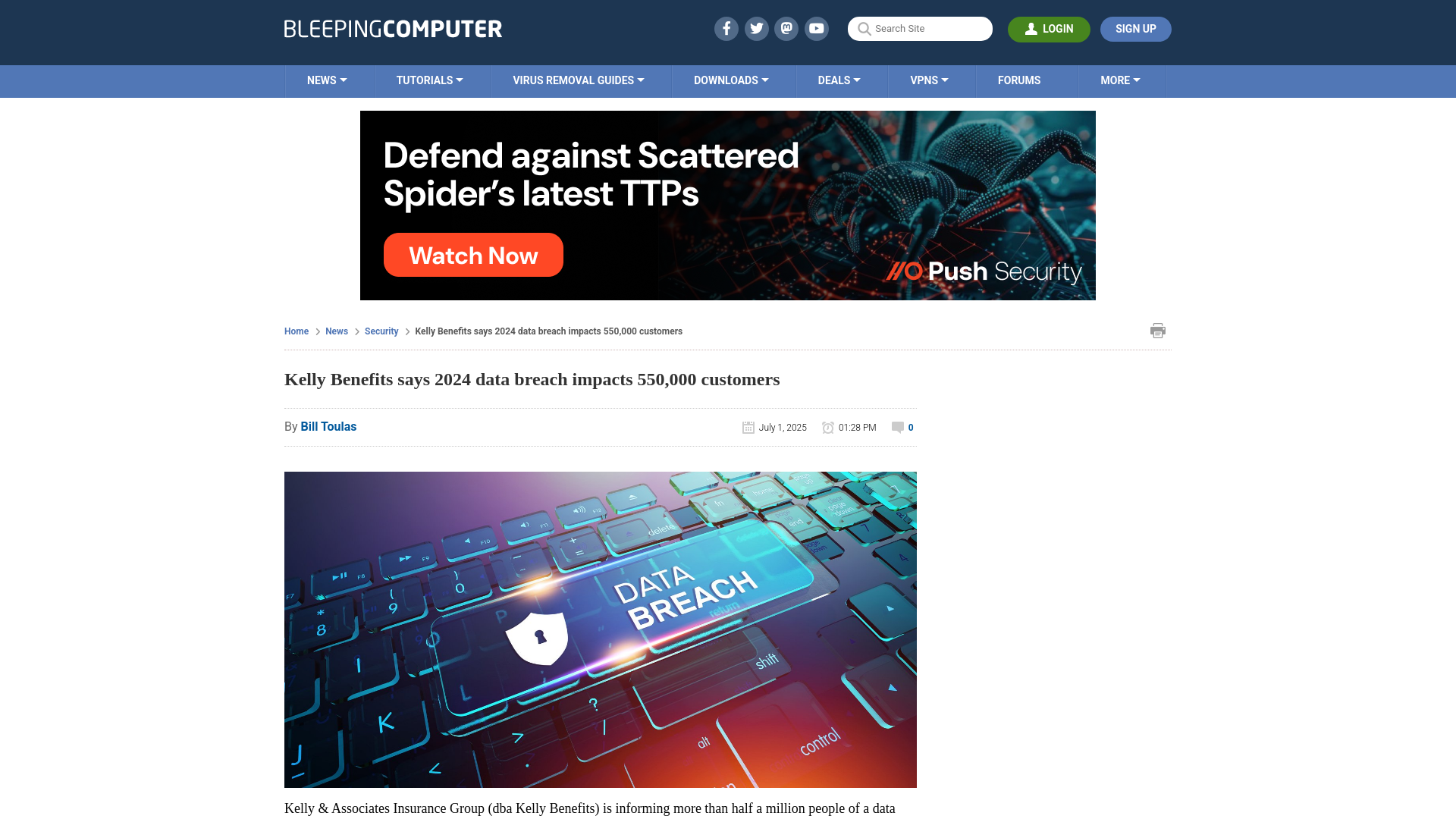Kelly Benefits says 2024 data breach impacts 550,000 customers